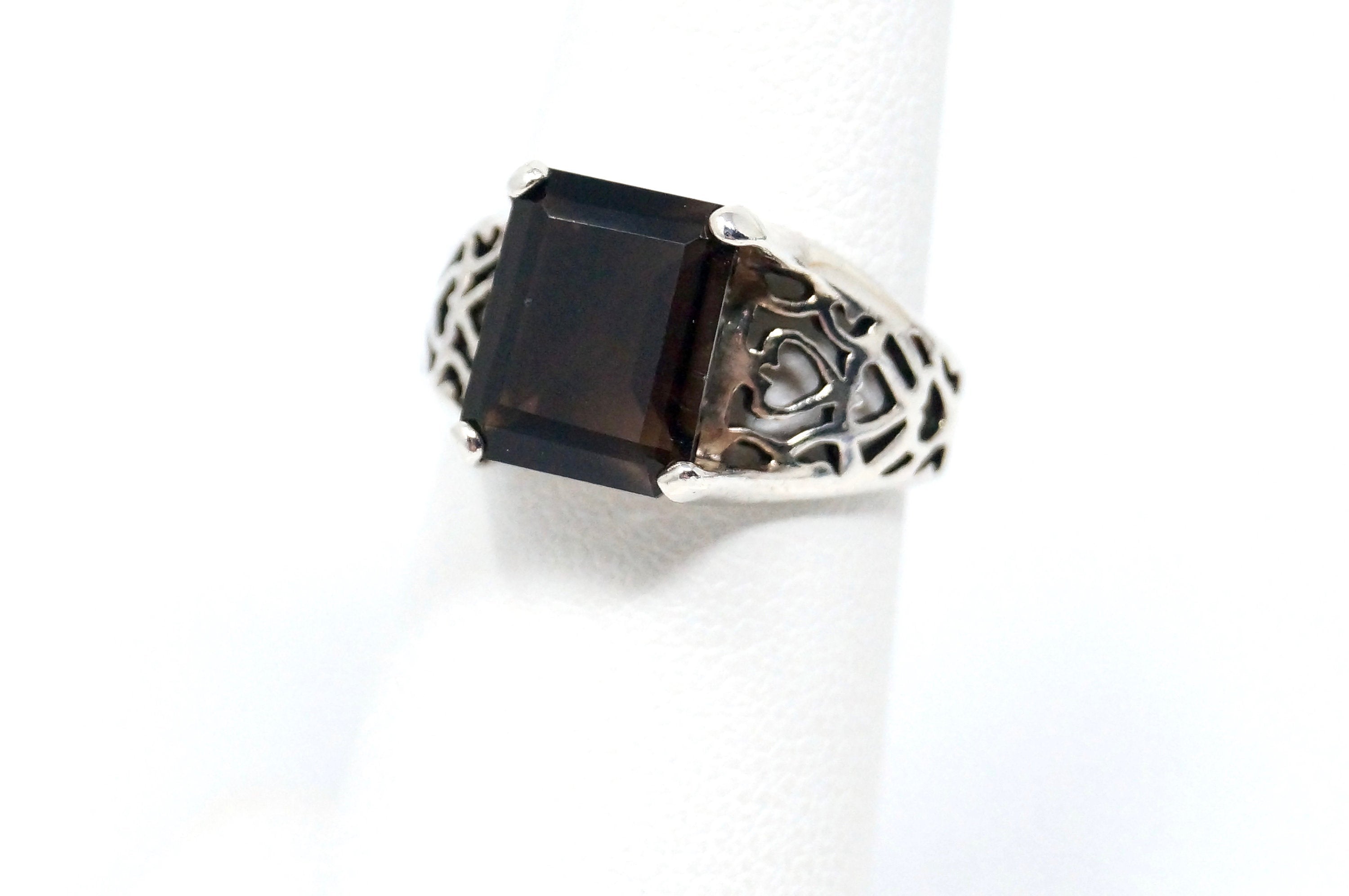 Vintage Art Deco Style Smoky Topaz Gemstone Sterling Silver Ring - Size 5