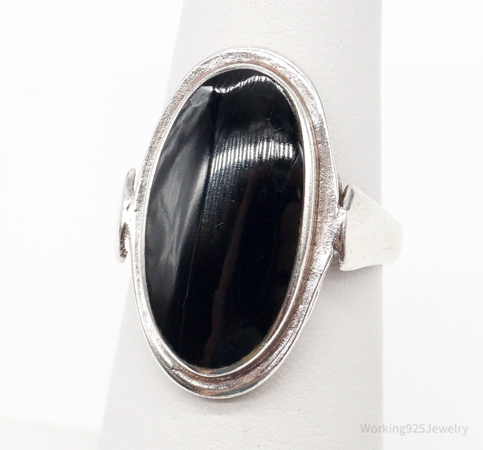 Vintage Black Onyx Sterling Silver Ring - Size 5.25