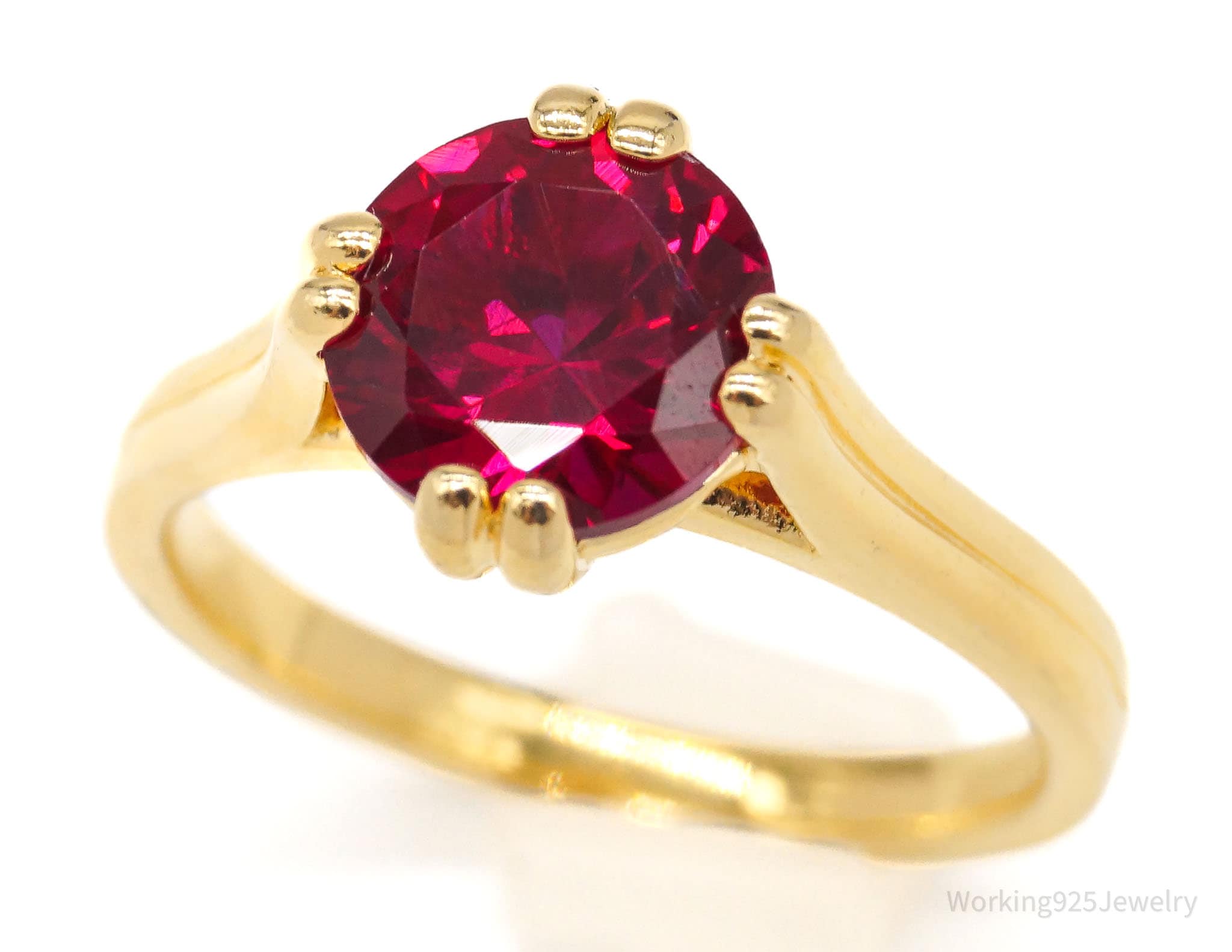 Designer Ruby 18K Gold Over Sterling Silver Ring - Size 6.75