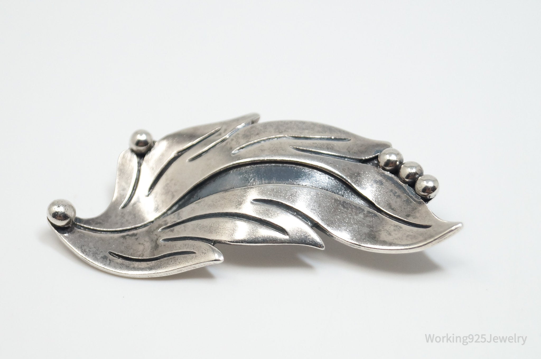 Large Vintage Tasco Designer Maricela Floral Leaf Sterling Silver Brooch Pin