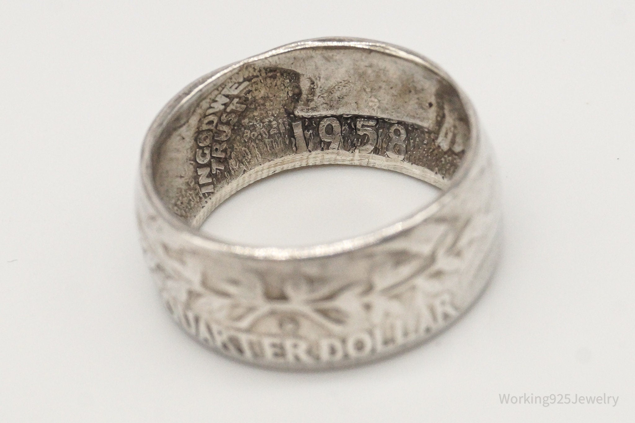 Vintage 1958 Washington Quarter Coin Silver Ring - Size 4.25