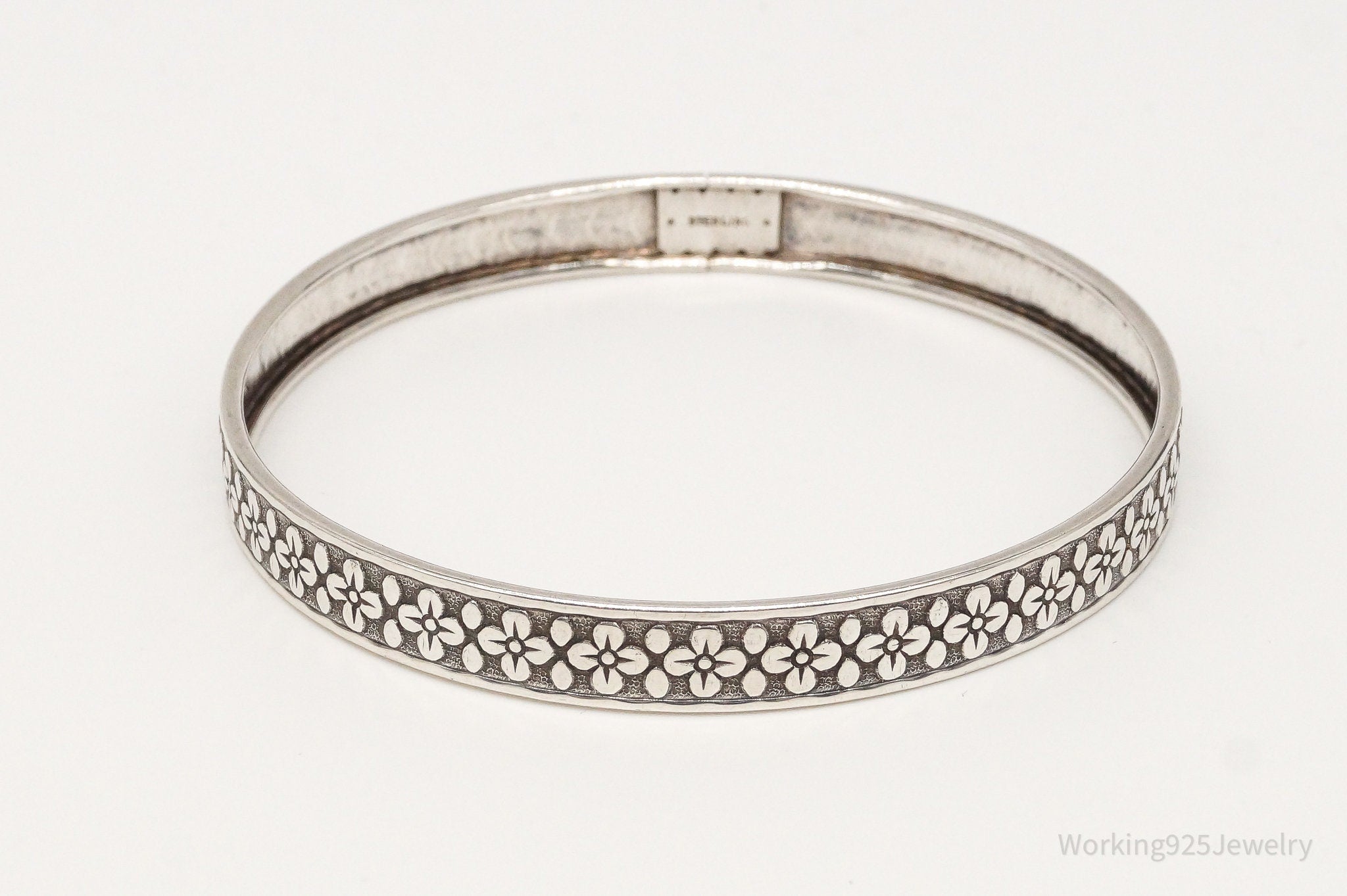 Antique Sterling Silver Floral Pattern Bangle Bracelet