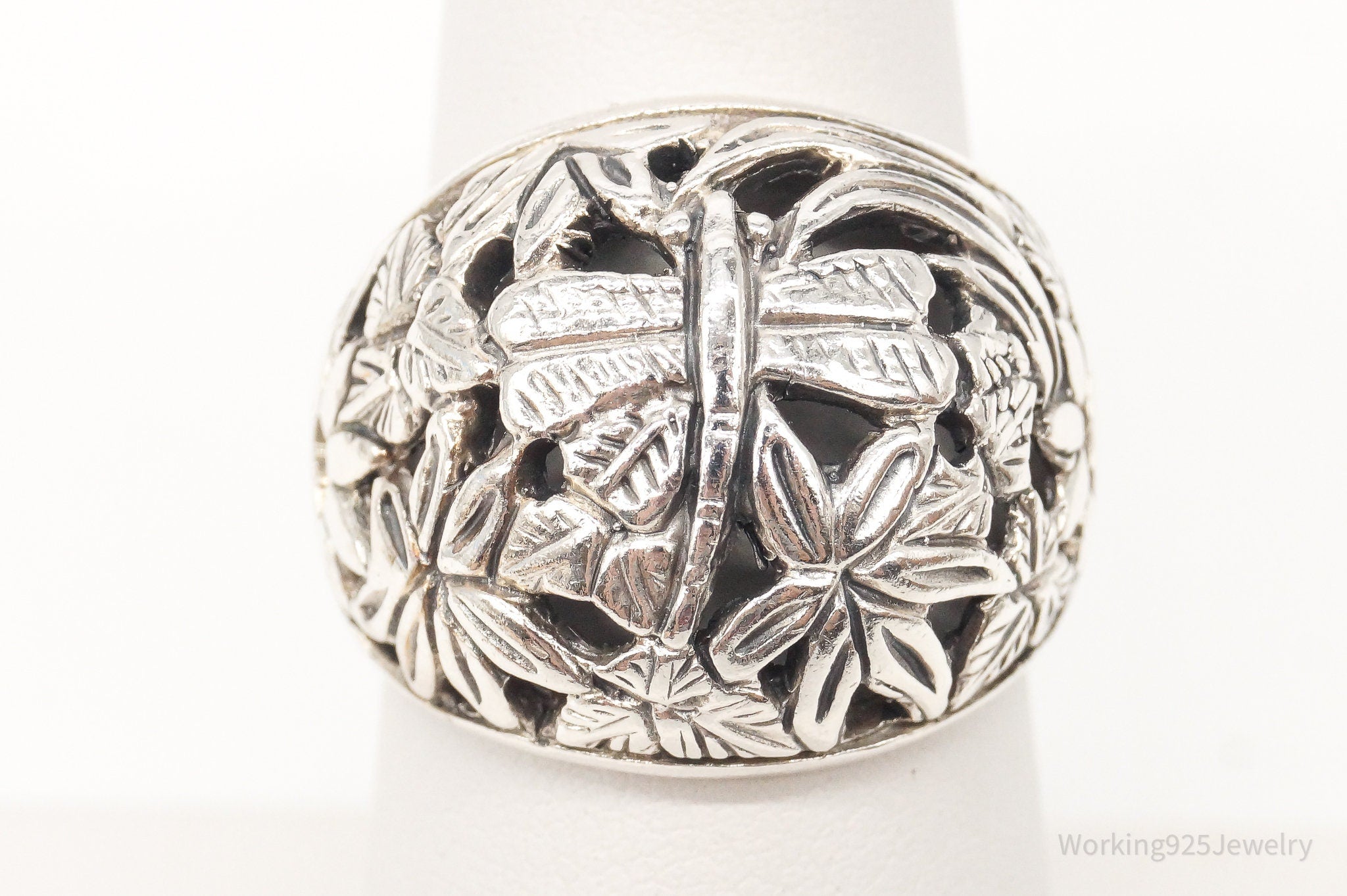 Vintage Dragonfly In Flight Dome Sterling Silver Ring Size 6.75