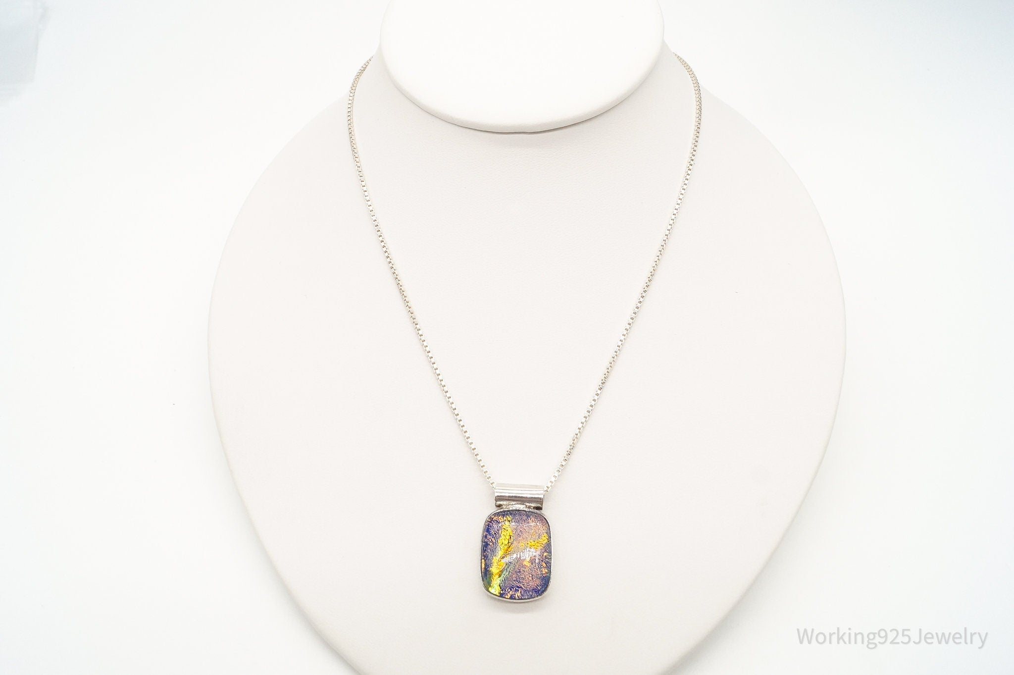 Vintage Large Dichroic Glass Sterling Silver Necklace