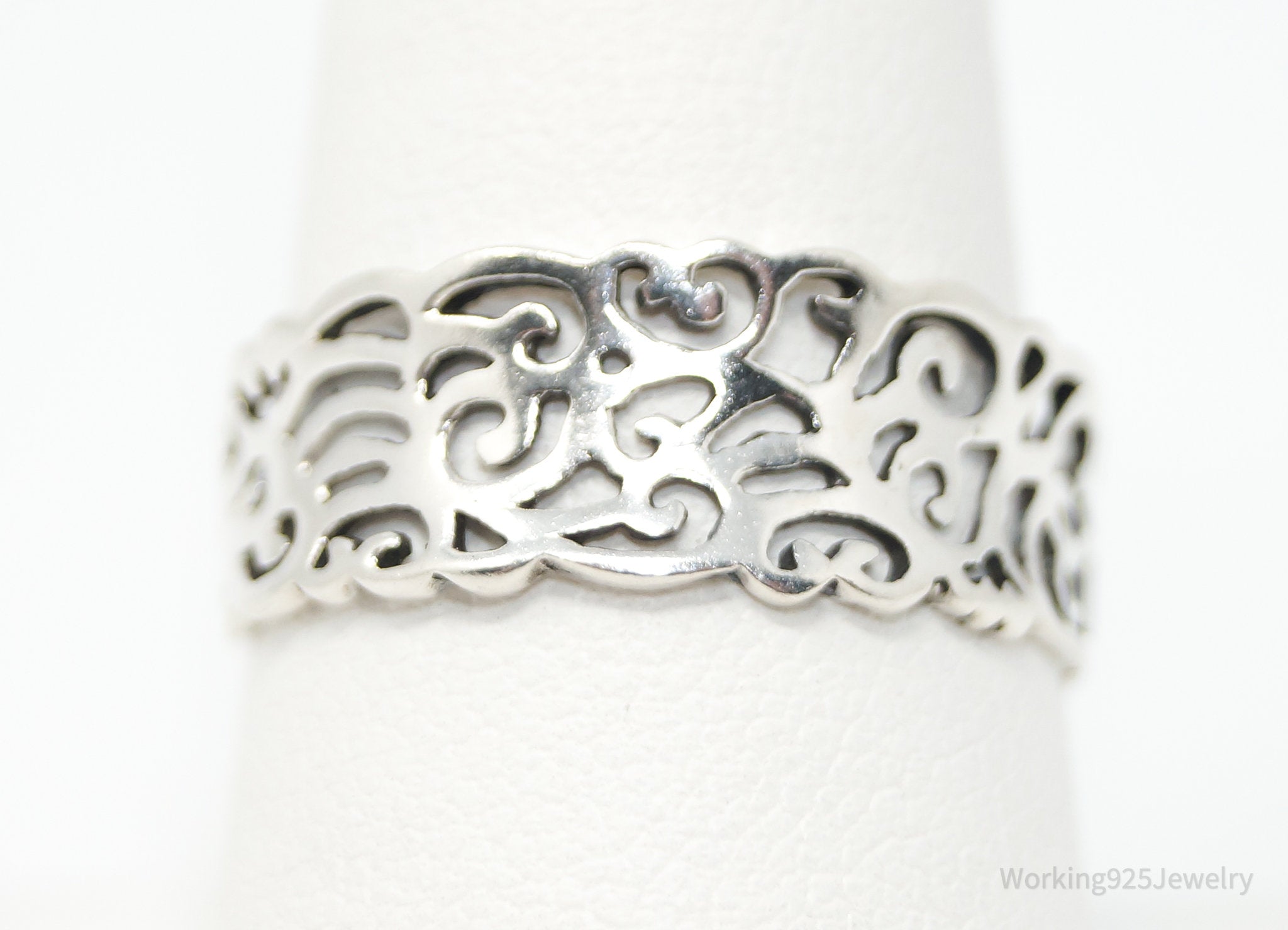 Vintage Art Nouveau Style Scroll Swirl Ring Sterling Silver - Size 9.25