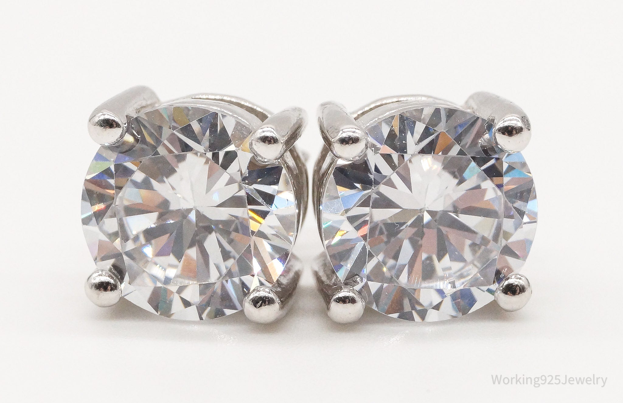 Vintage Large Cubic Zirconia Sterling Silver Earrings