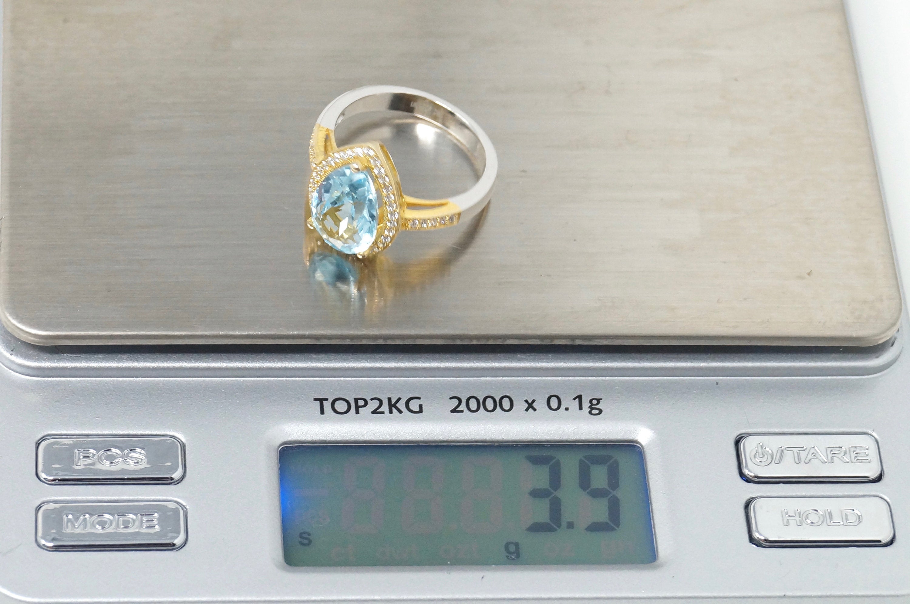 Vintage De Buman 18k Gold Genuine Sky Blue Topaz CZ Sterling Silver Ring Sz 6.75