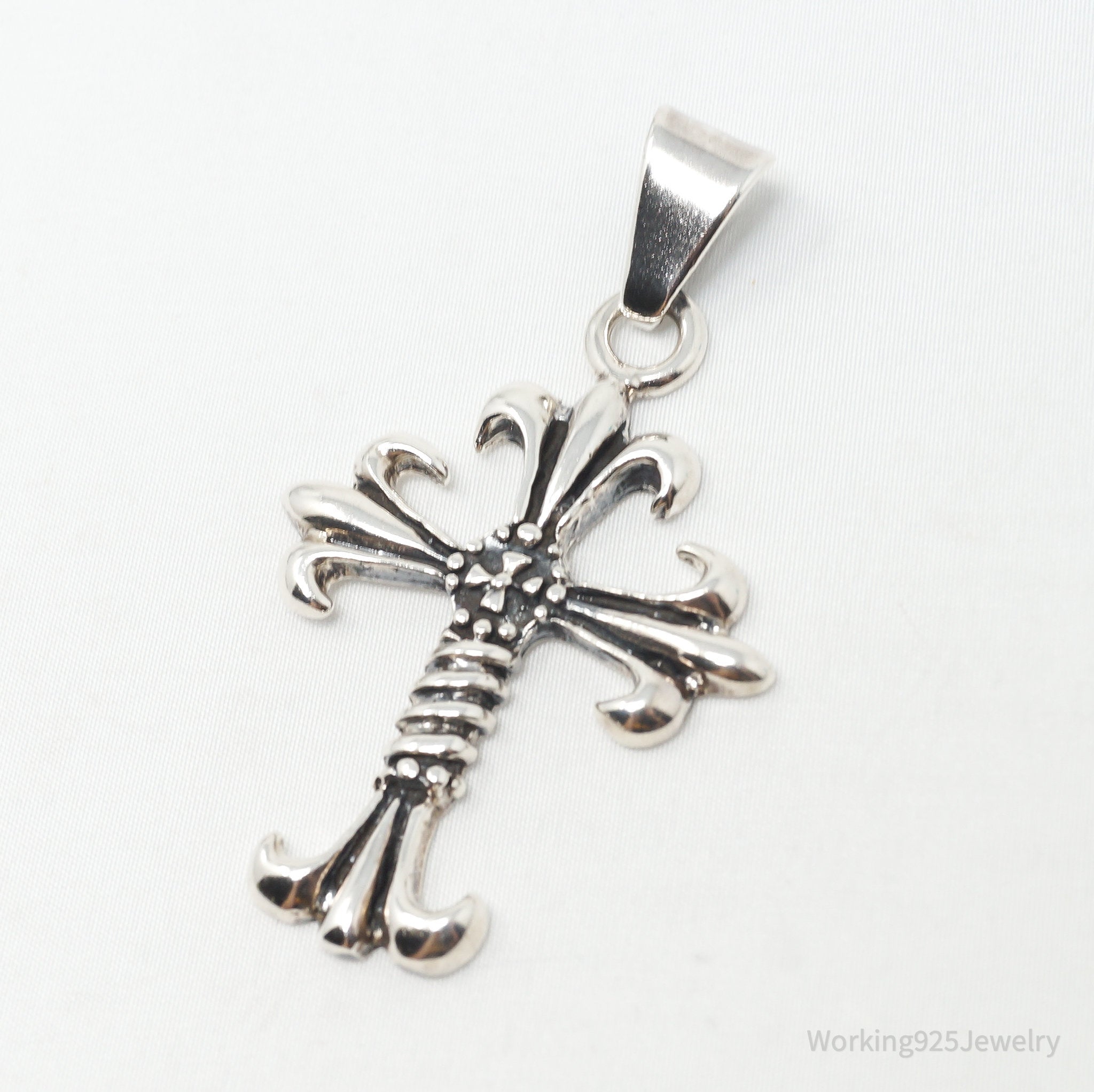 Vintage Large Cross Sterling Silver Necklace Pendant