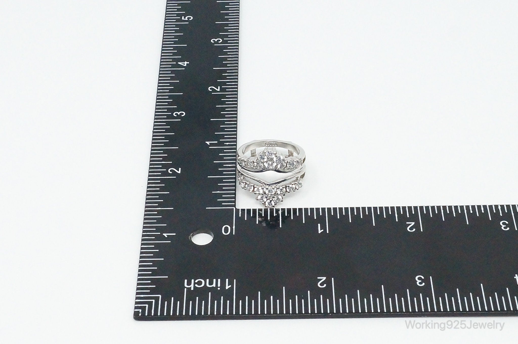 Cubic Zirconia Sterling Silver Wedding Ring Guard - Size 5.5