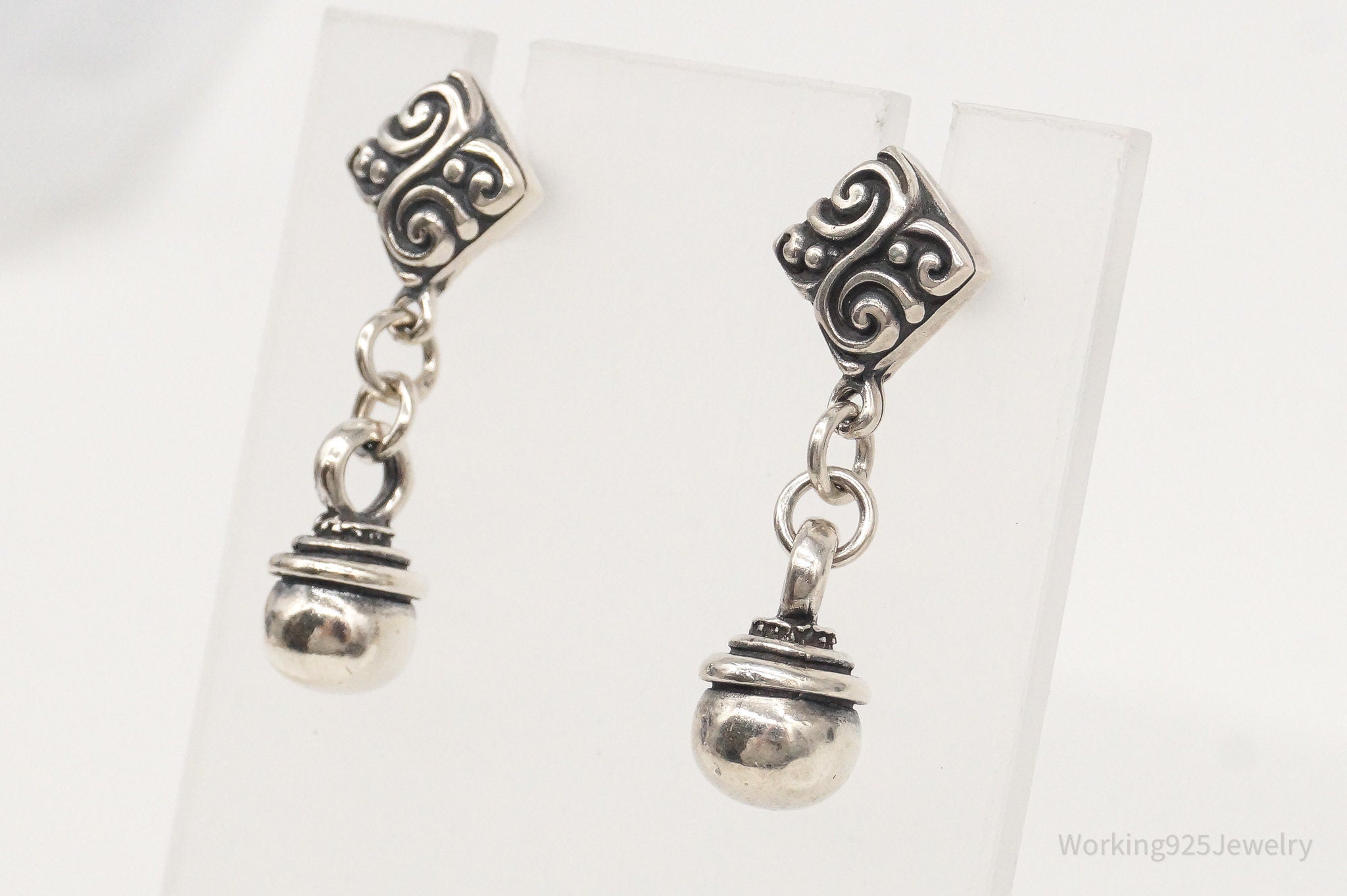 Vintage Bali Inspired Sterling Silver Dangle Earrings