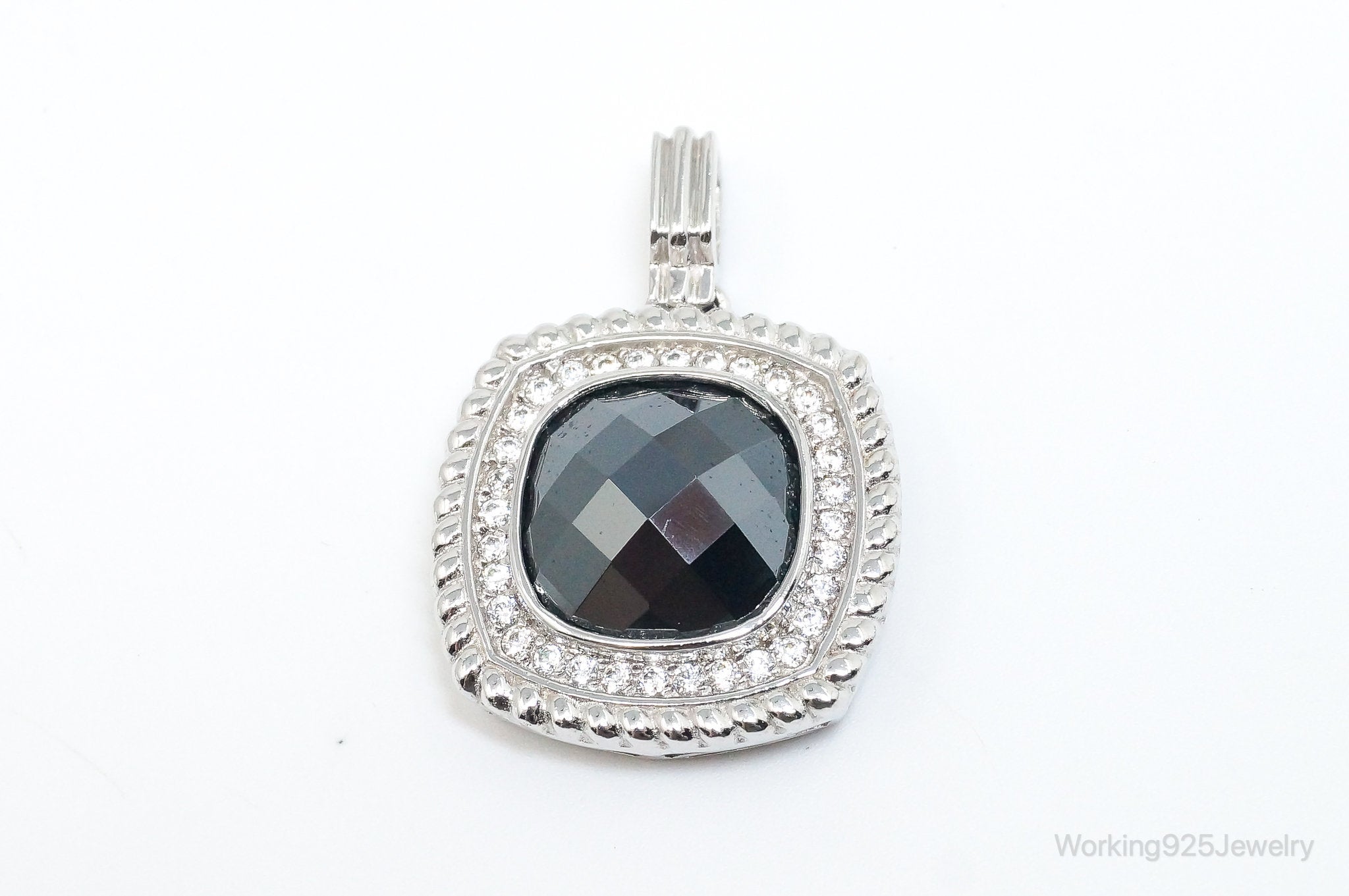 Vintage Designer Hematite Cubic Zirconia Sterling Silver Pendant