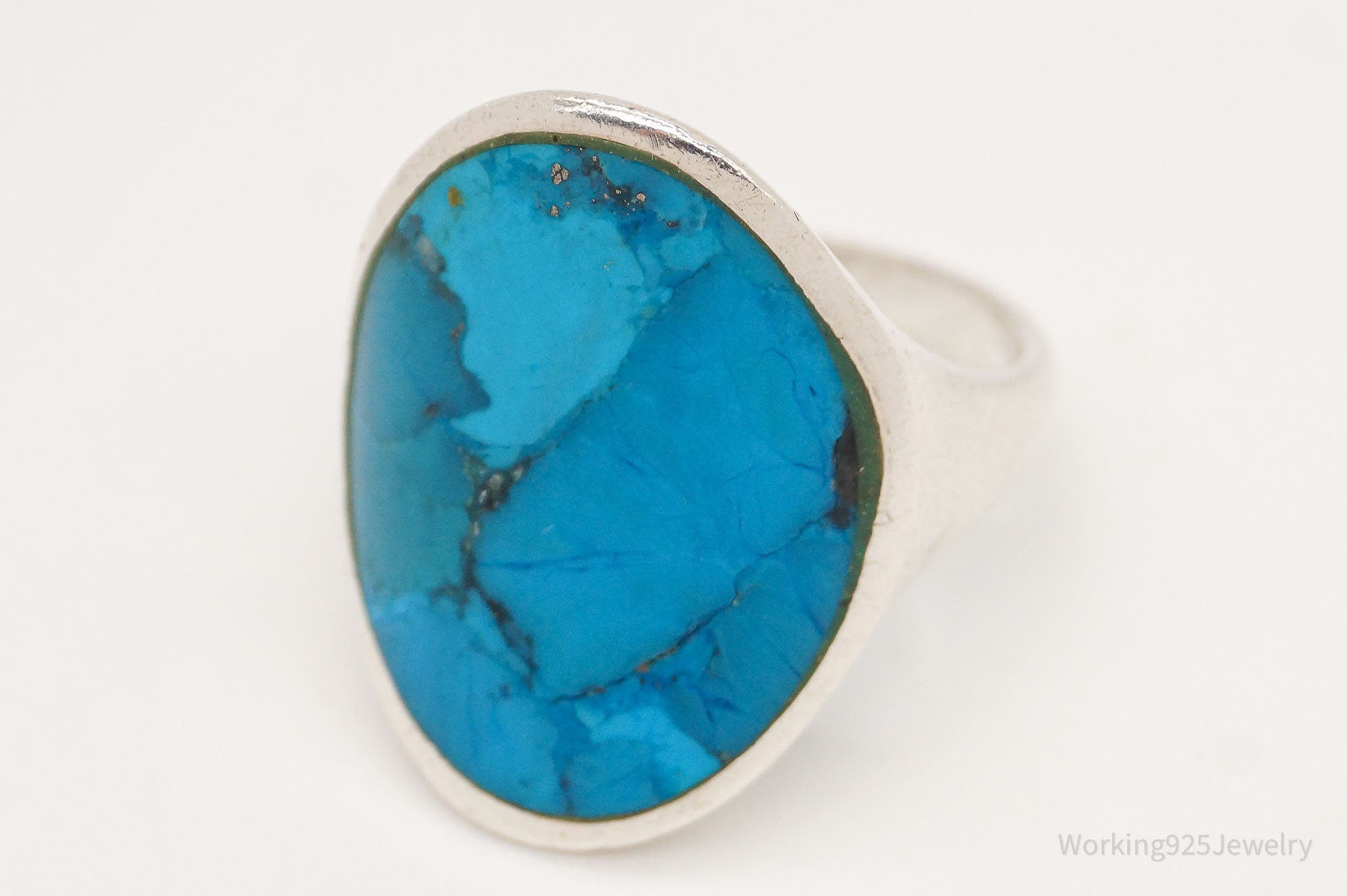 Vintage Blue Turquoise Sterling Silver Ring - Size 6.5