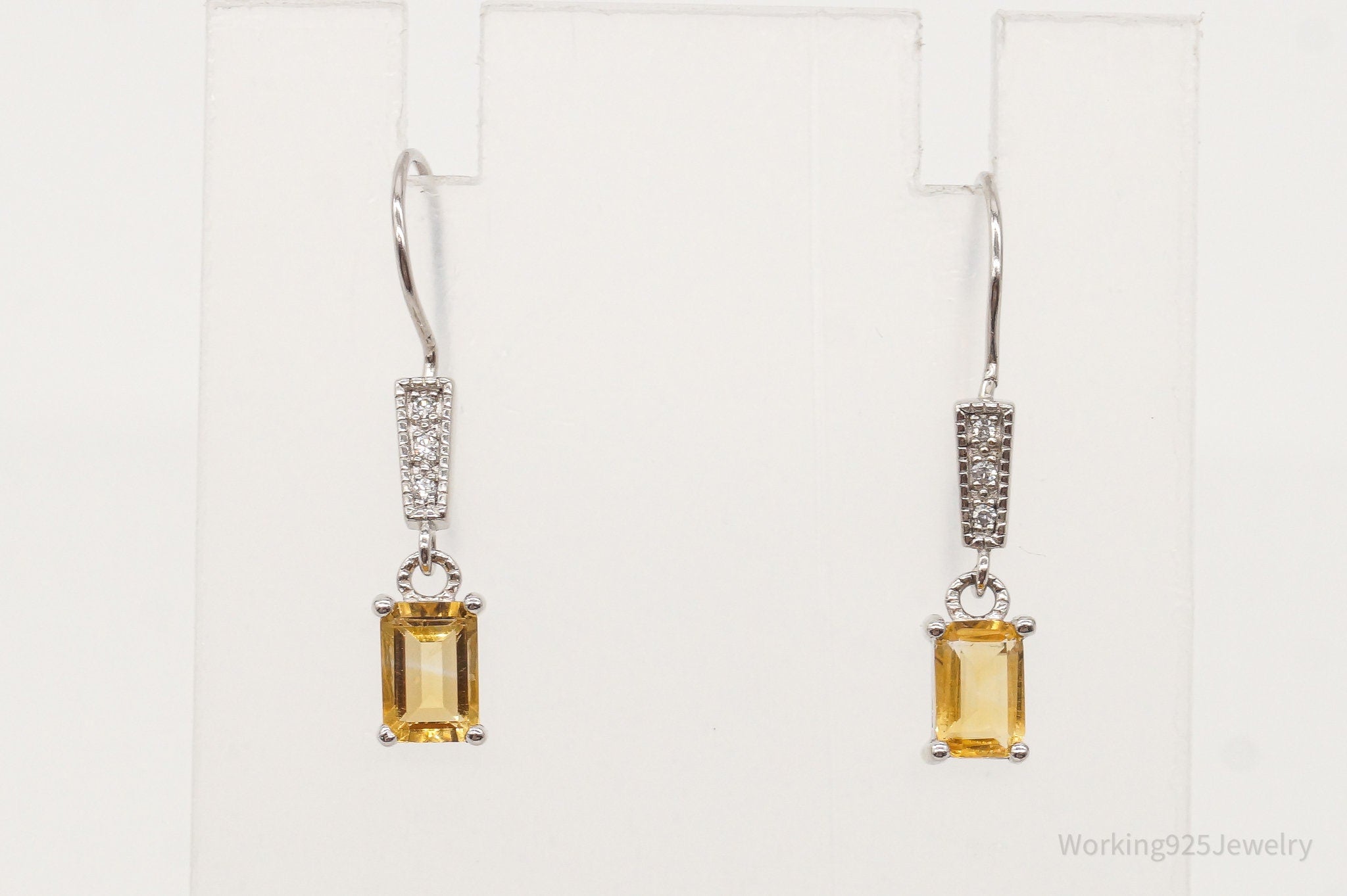 Vintage Citrine Cubic Zirconia Sterling Silver Earrings