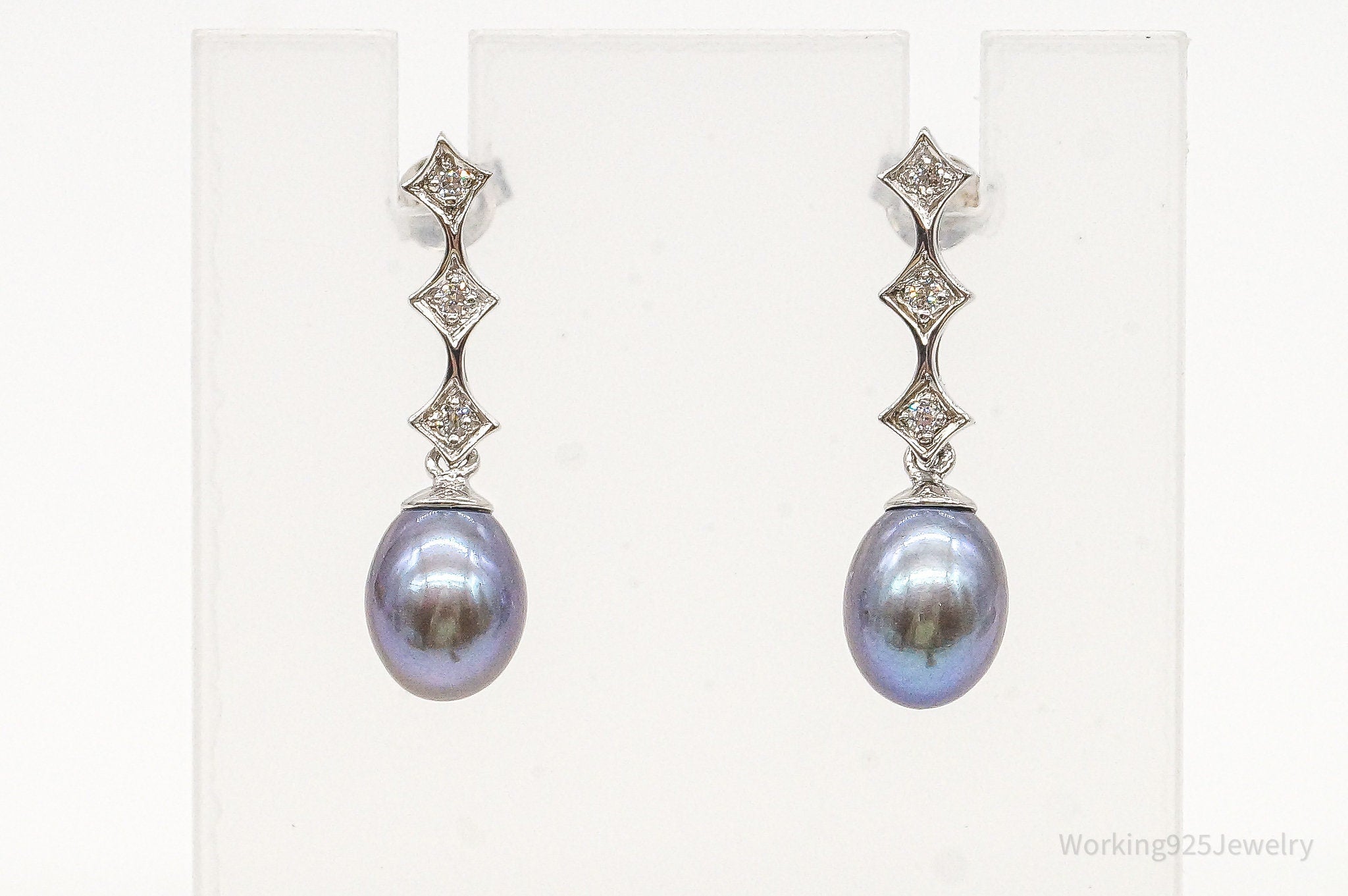 Pearl Cubic Zirconia Sterling Silver Earrings