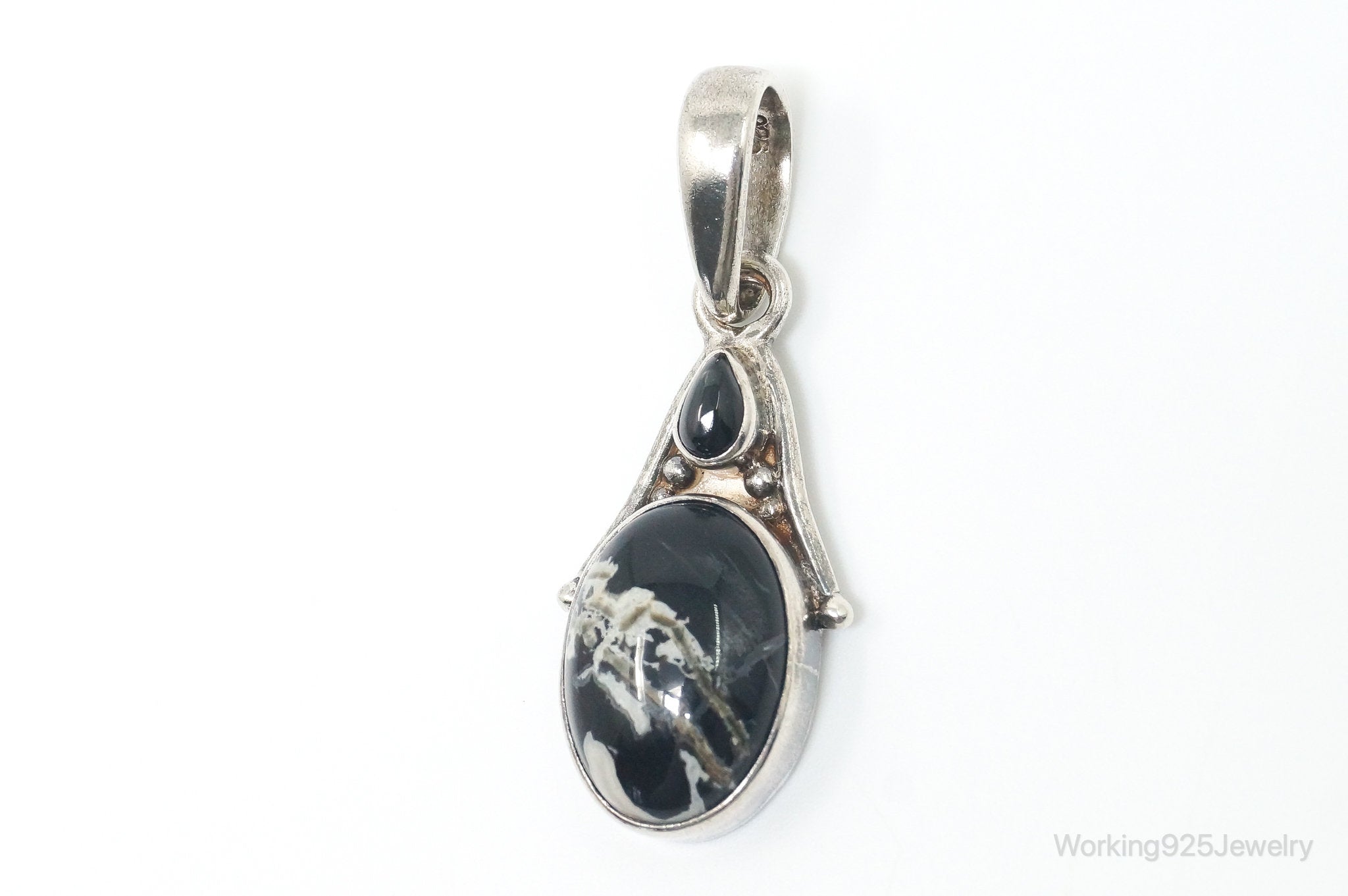 Designer SAJEN Black Agate Black Star Sapphire Sterling Silver Pendant