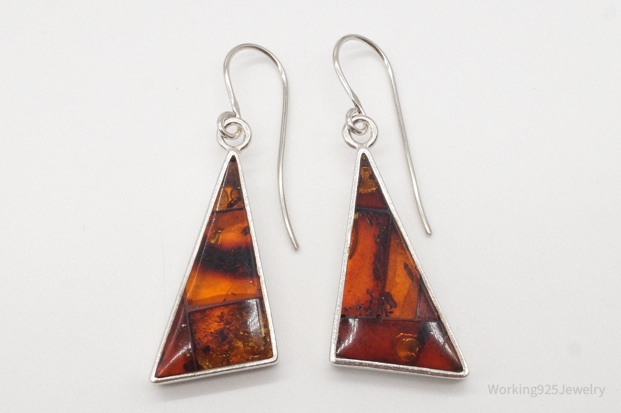 Vintage Amber Modernist Sterling Silver Earrings