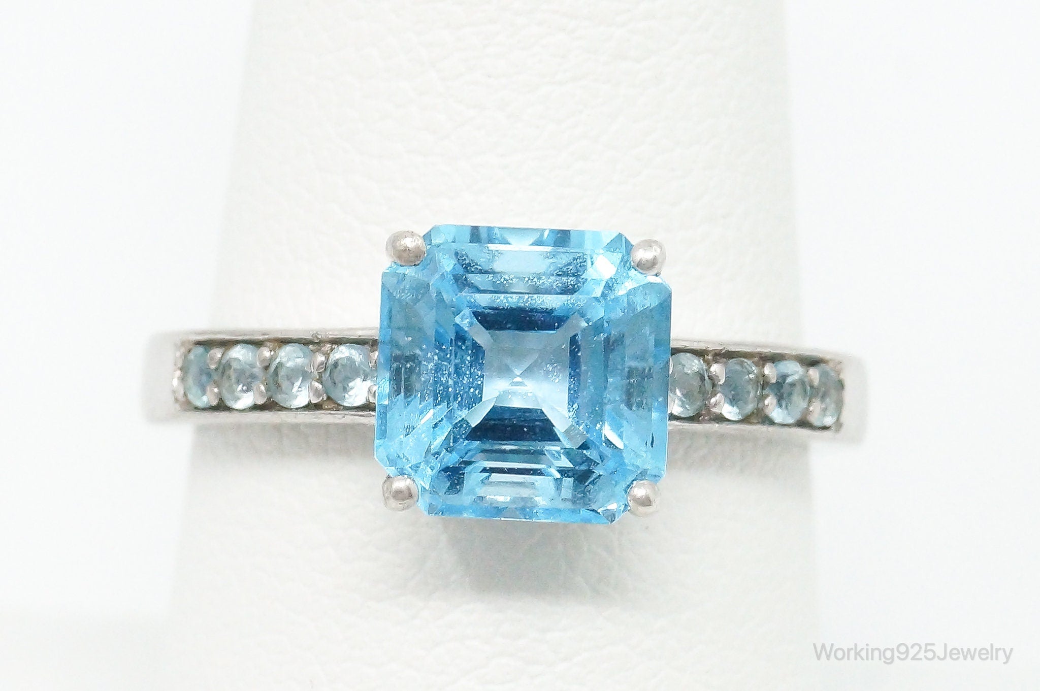 Blue Topaz Aquamarine Sterling Silver Ring - Size 8.25 Adjustable