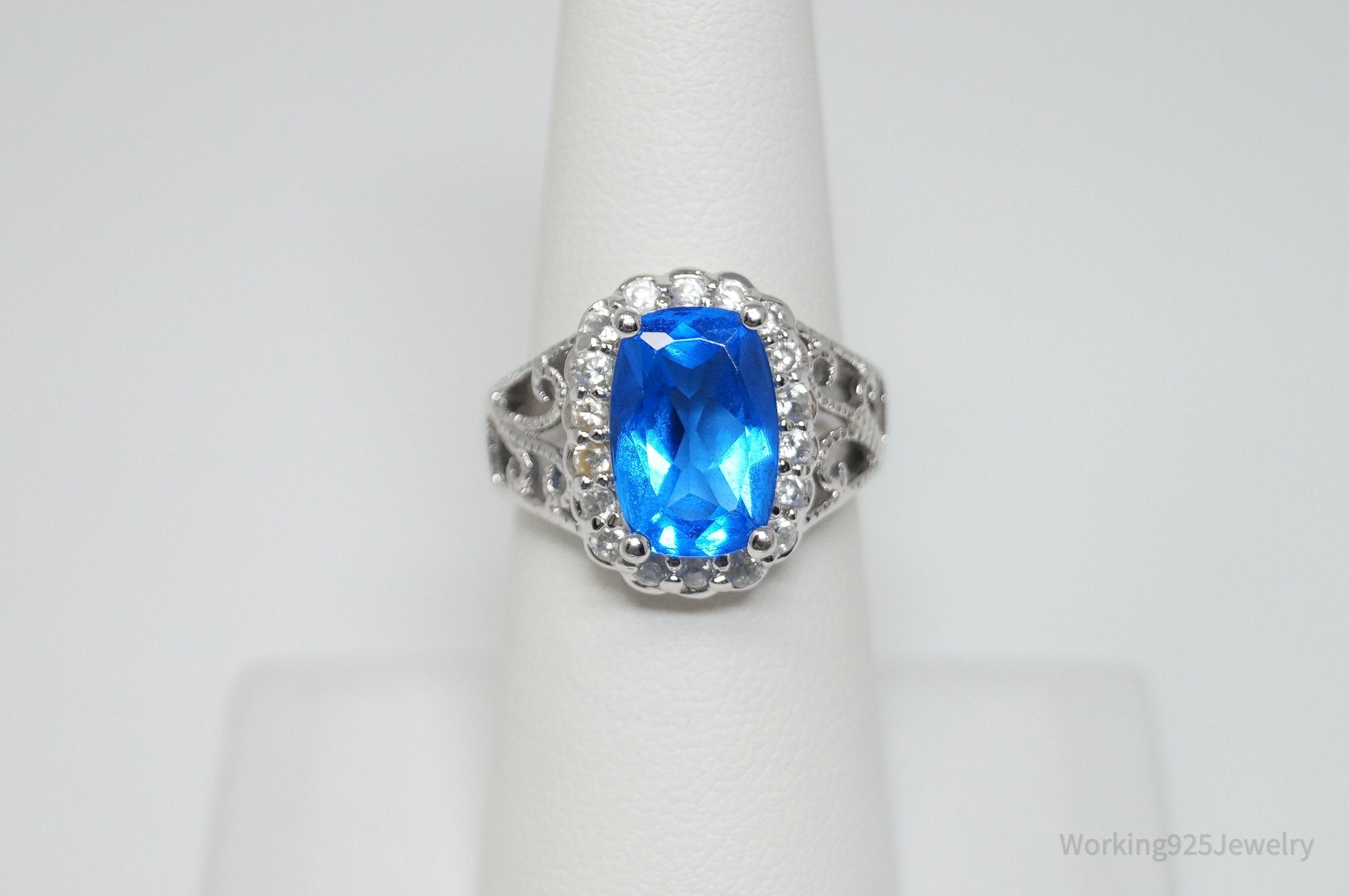 Vintage Designer Ross Simons Blue Gemstone CZ Sterling Silver Ring - Sz 6.5