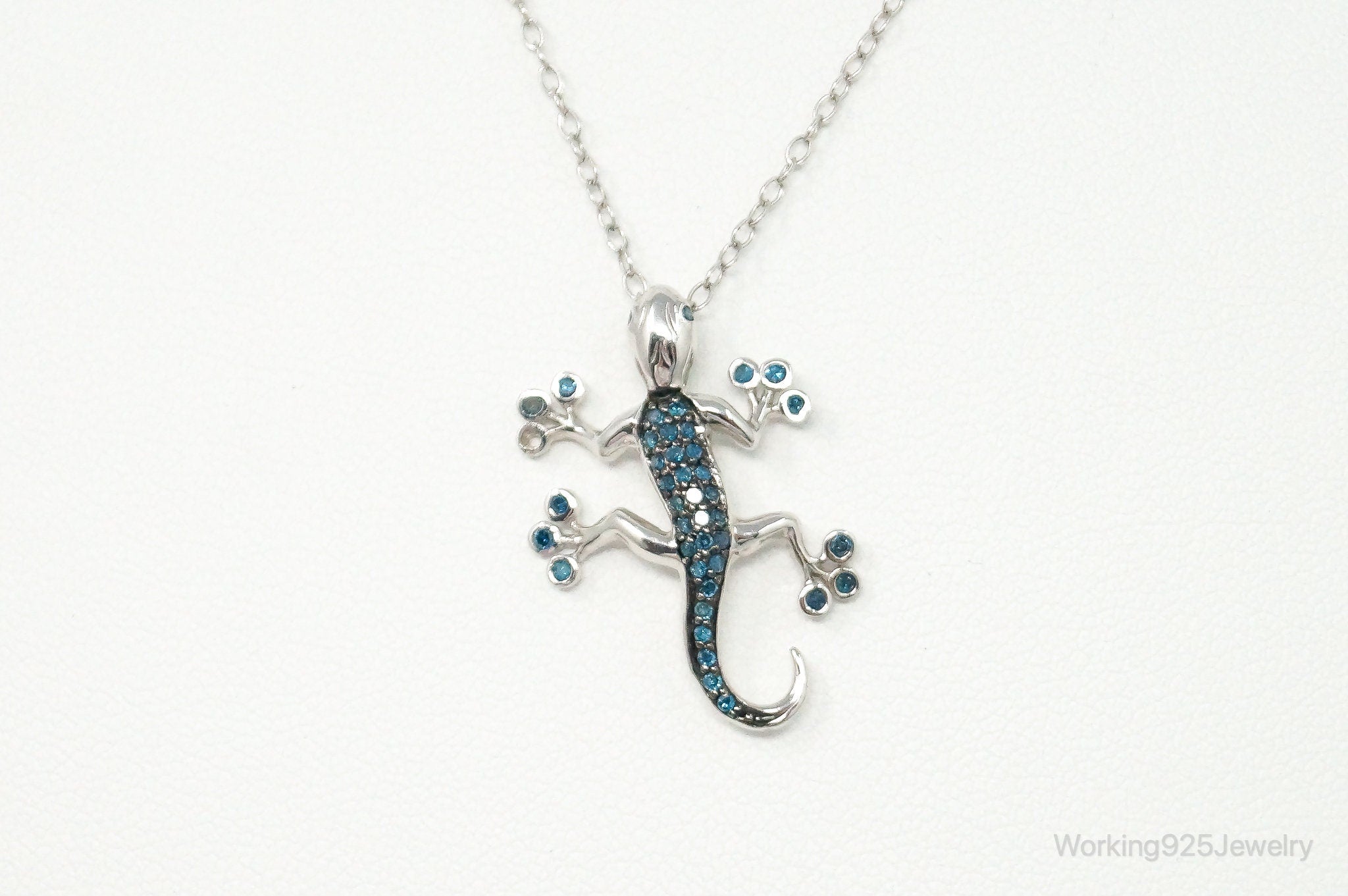 Blue Diamonds Gecko Sterling Silver Necklace