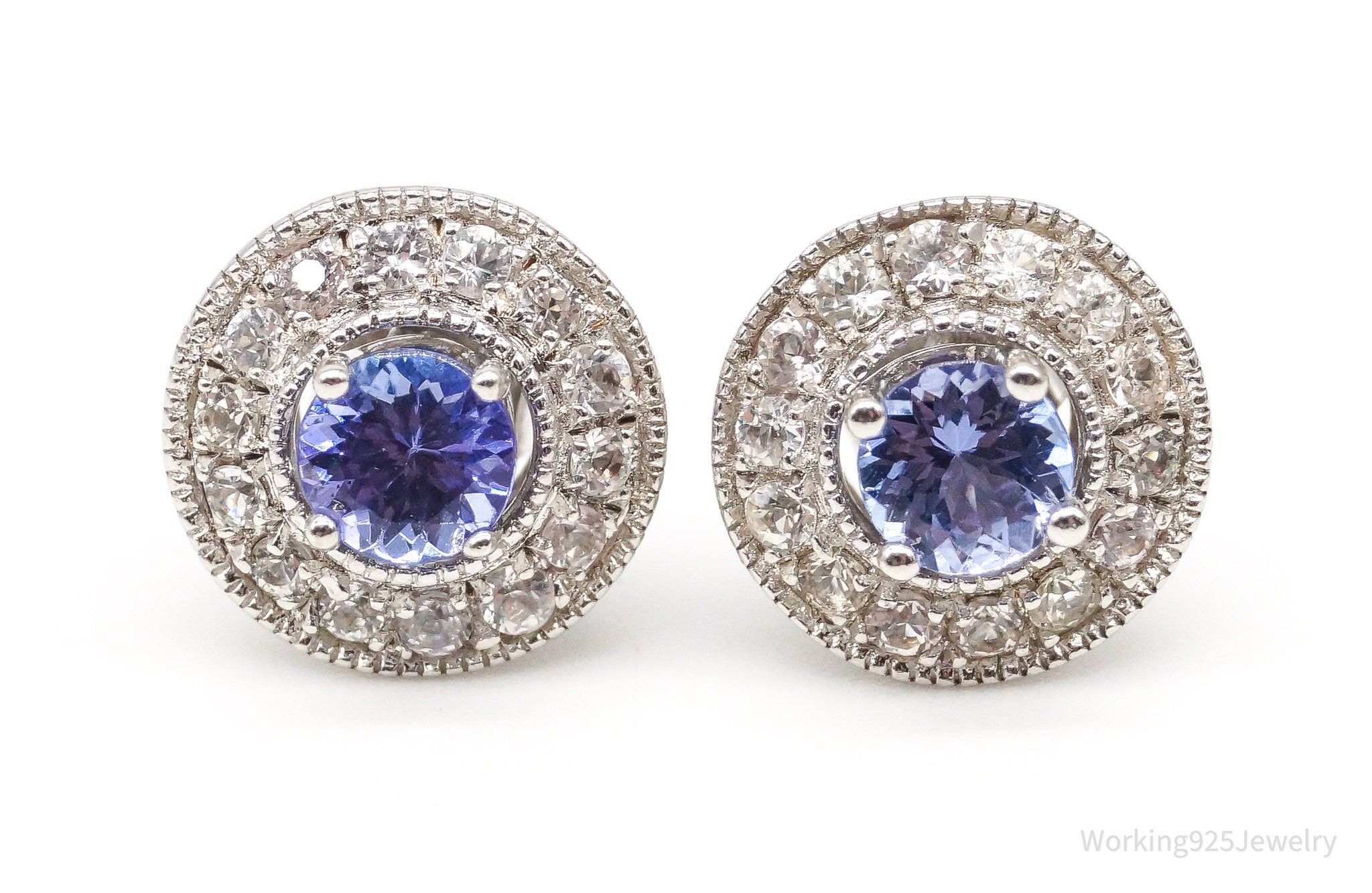 Vintage Iolite Cubic Zirconia Sterling Silver Earrings