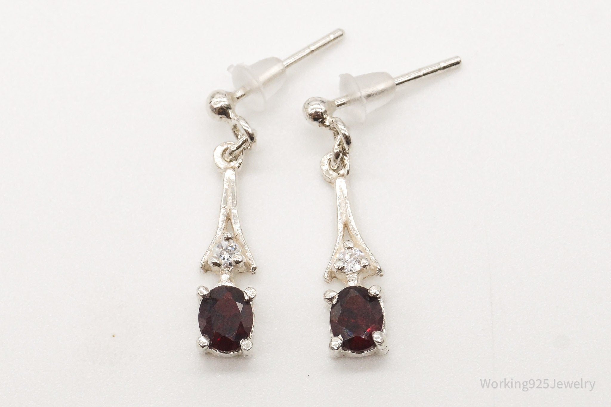 Vintage Cubic Zirconia Garnet Silver Earrings