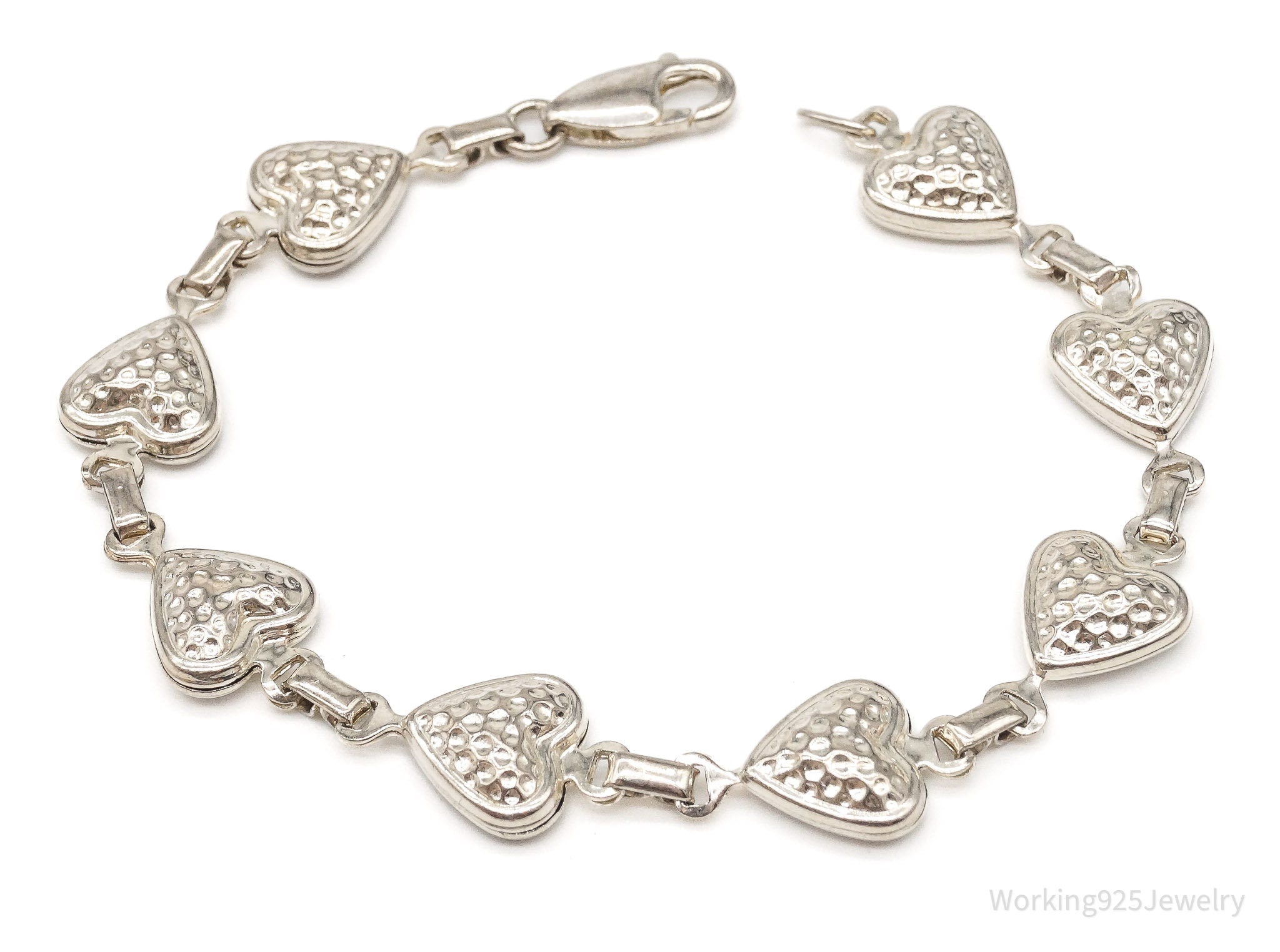 Vintage Italian Puffy Hearts Sterling Silver Link Bracelet