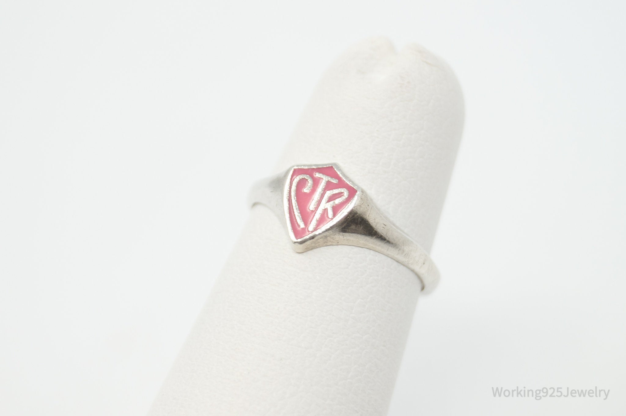 Vintage CTR "Choose The Right" Shield Enamel Sterling Silver Ring - Size 2.75