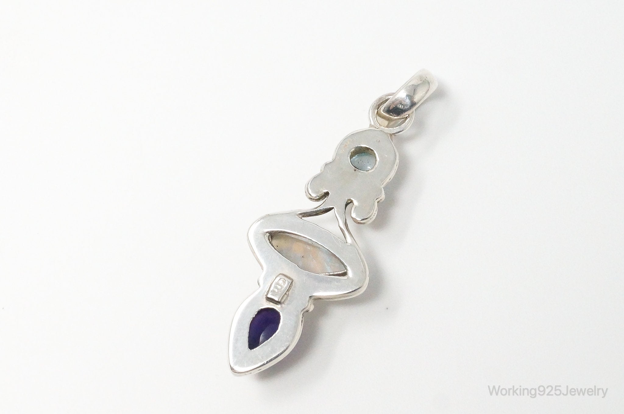 Vintage Blue Topaz Amethyst Moonstone Sterling Necklace Pendant