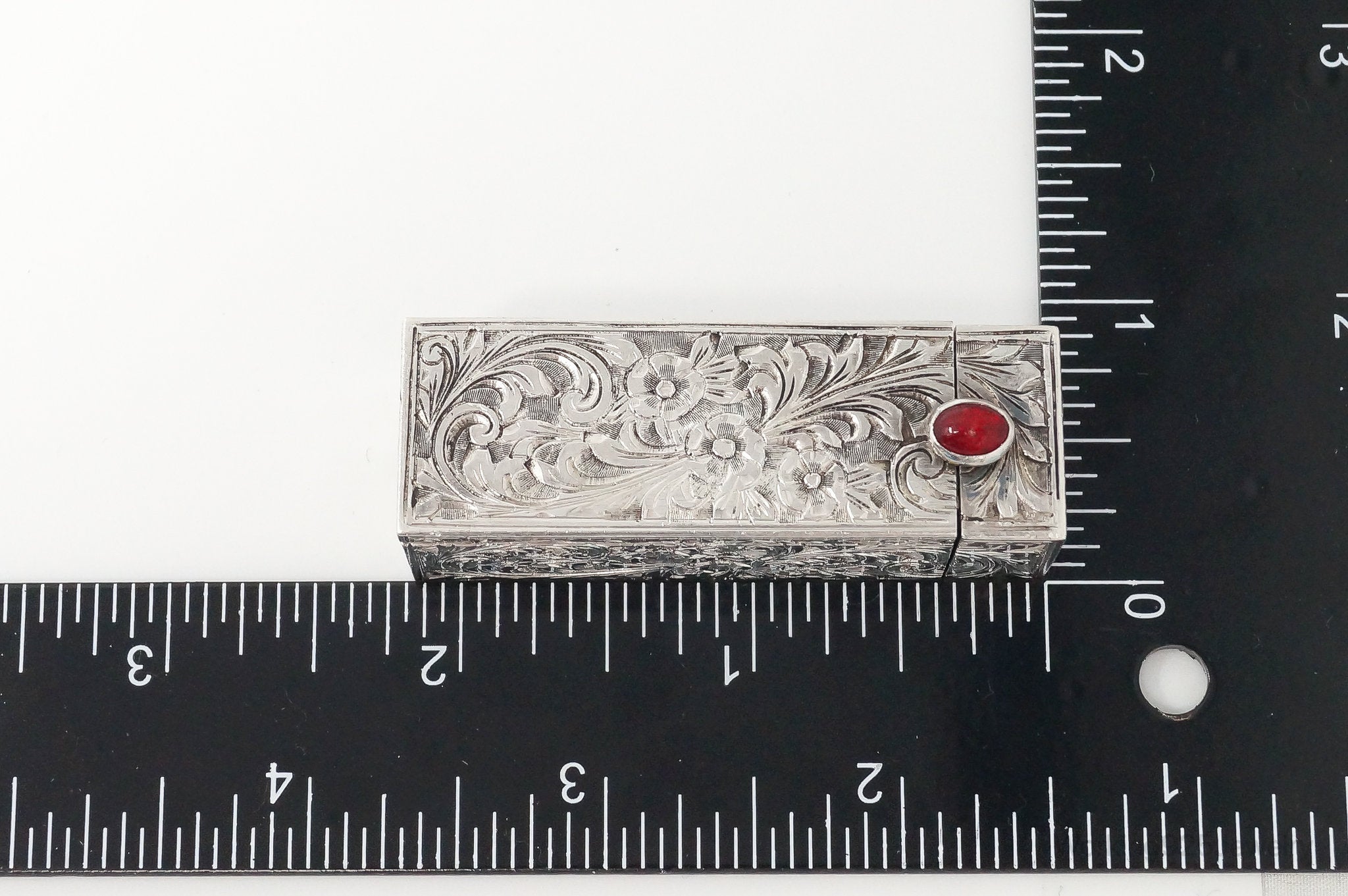 RARE Italian Antique Carnelian Floral Sterling Silver Lipstick Case & Mirror