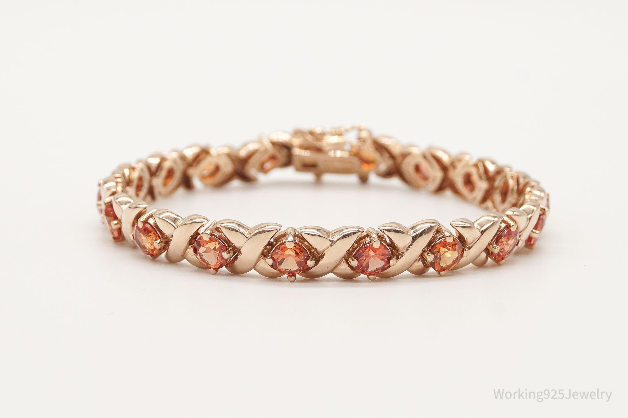 Designer UTC Orange Cubic Zirconia Rose Gold Vermeil Sterling Silver Bracelet