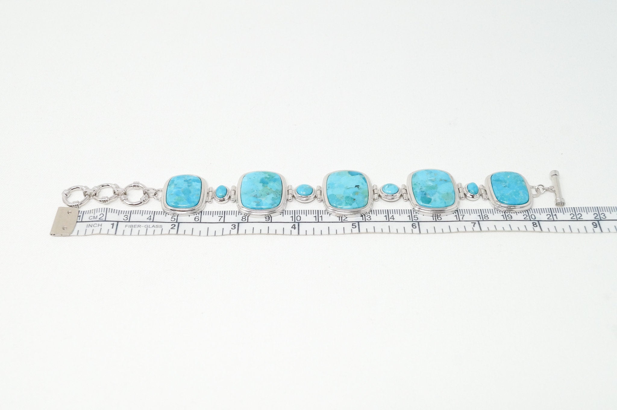 Vintage Designer BBJ Turquoise Southwestern Sterling Silver Toggle Bracelet