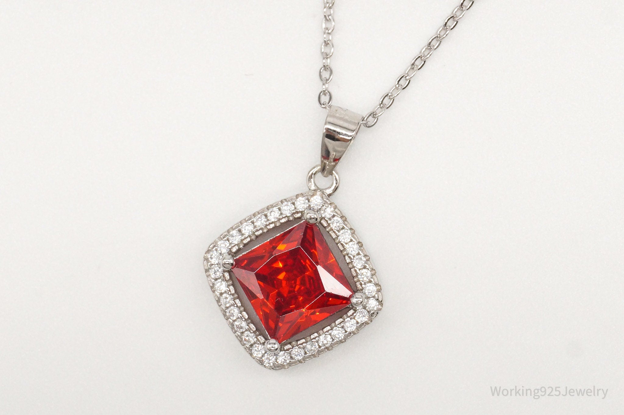 Designer Ryze Red & White Cubic Zirconia Sterling Silver Necklace