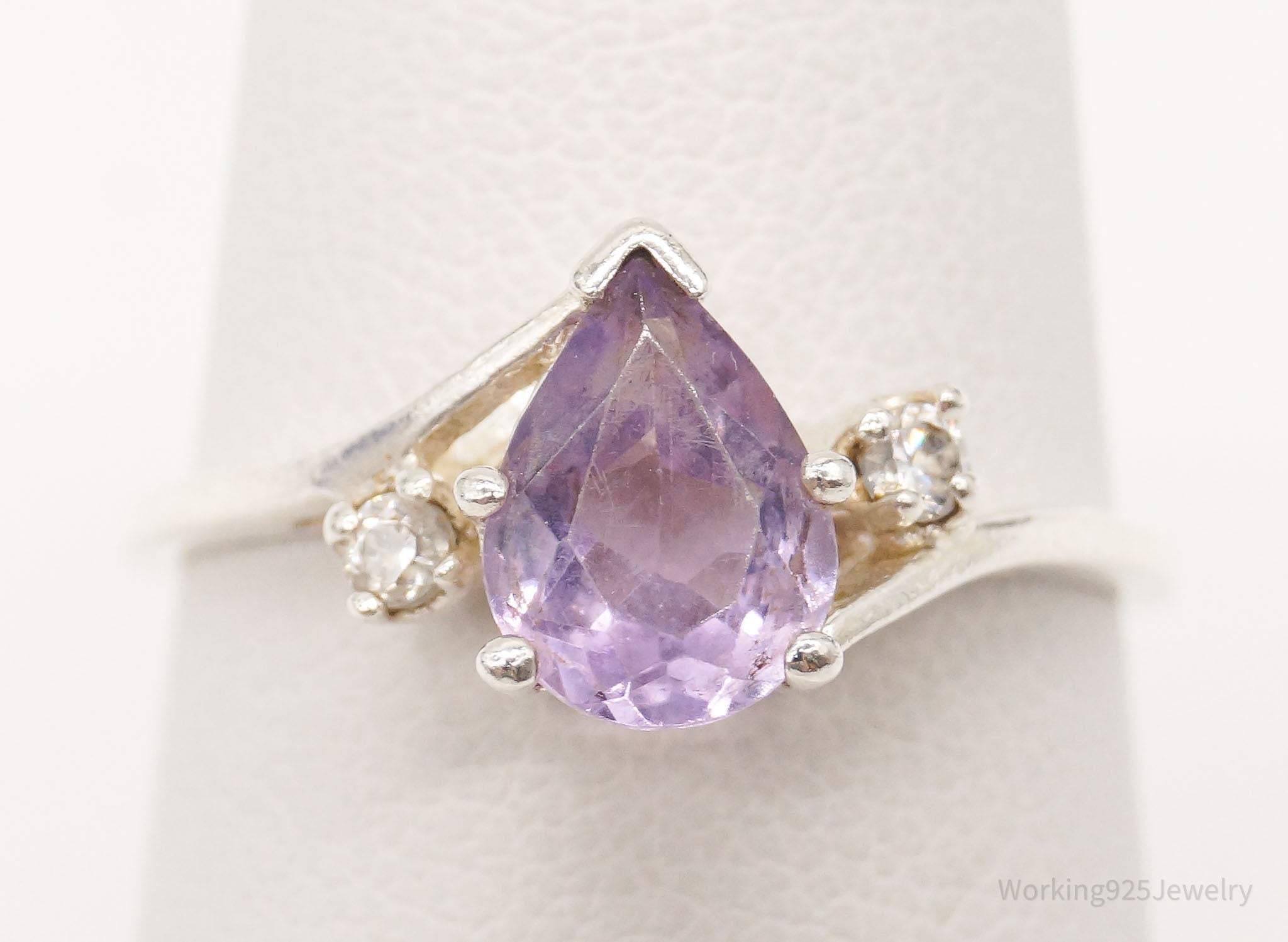 Vintage Amethyst Cubic Zirconia Sterling Silver Ring Size 7