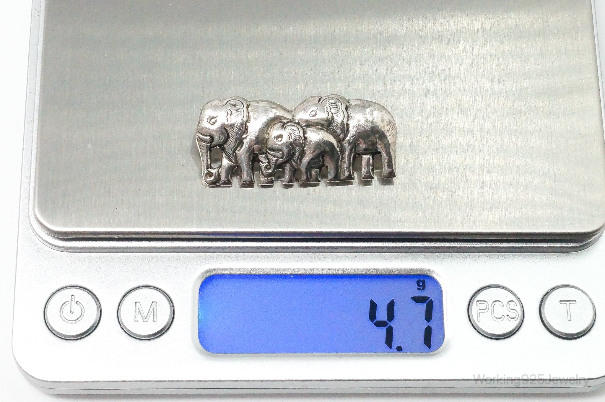 Vintage Elephant Family Sterling Silver Brooch Pin