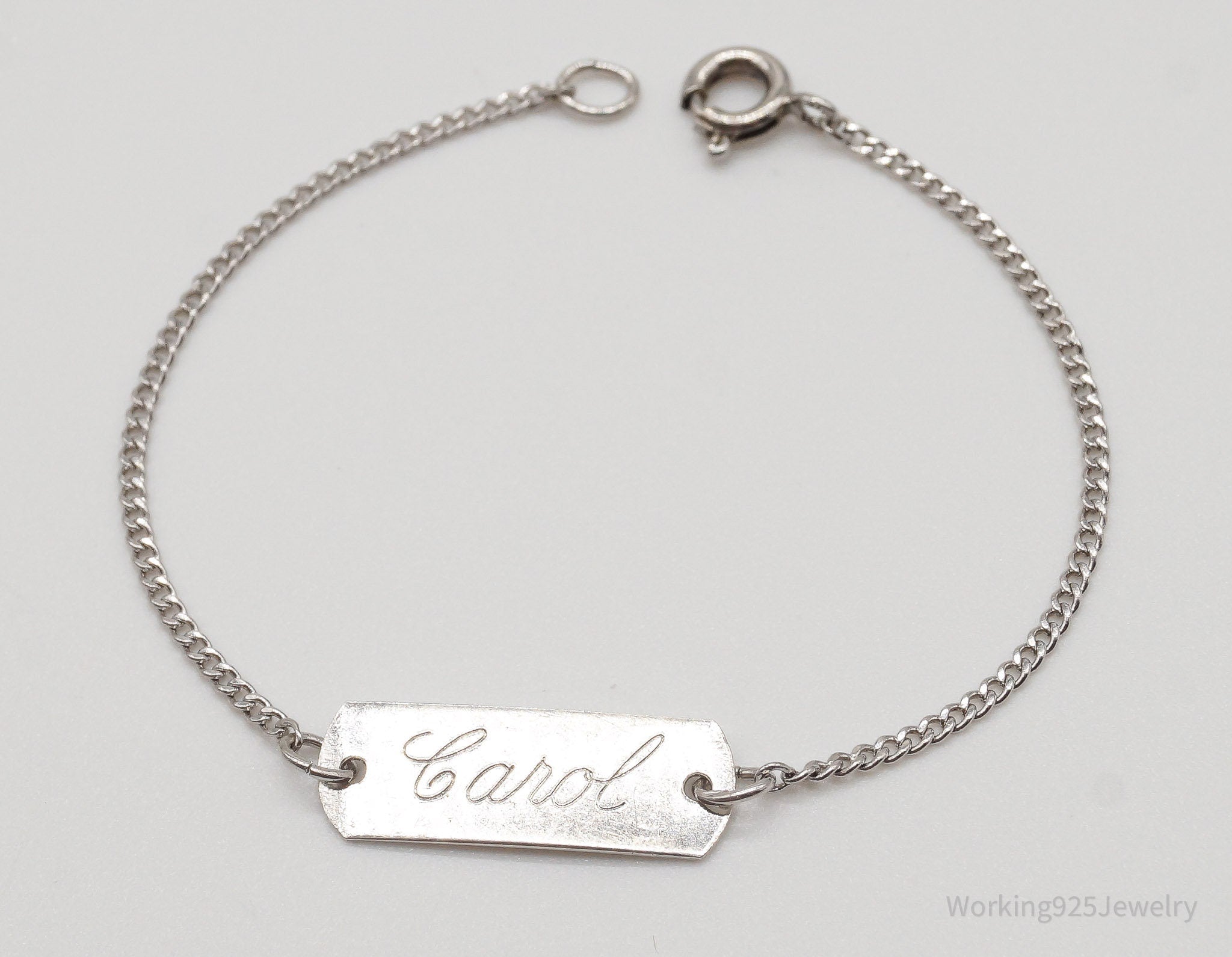 Antique "Carol" Engraved Name ID Bar Sterling Silver Bracelet