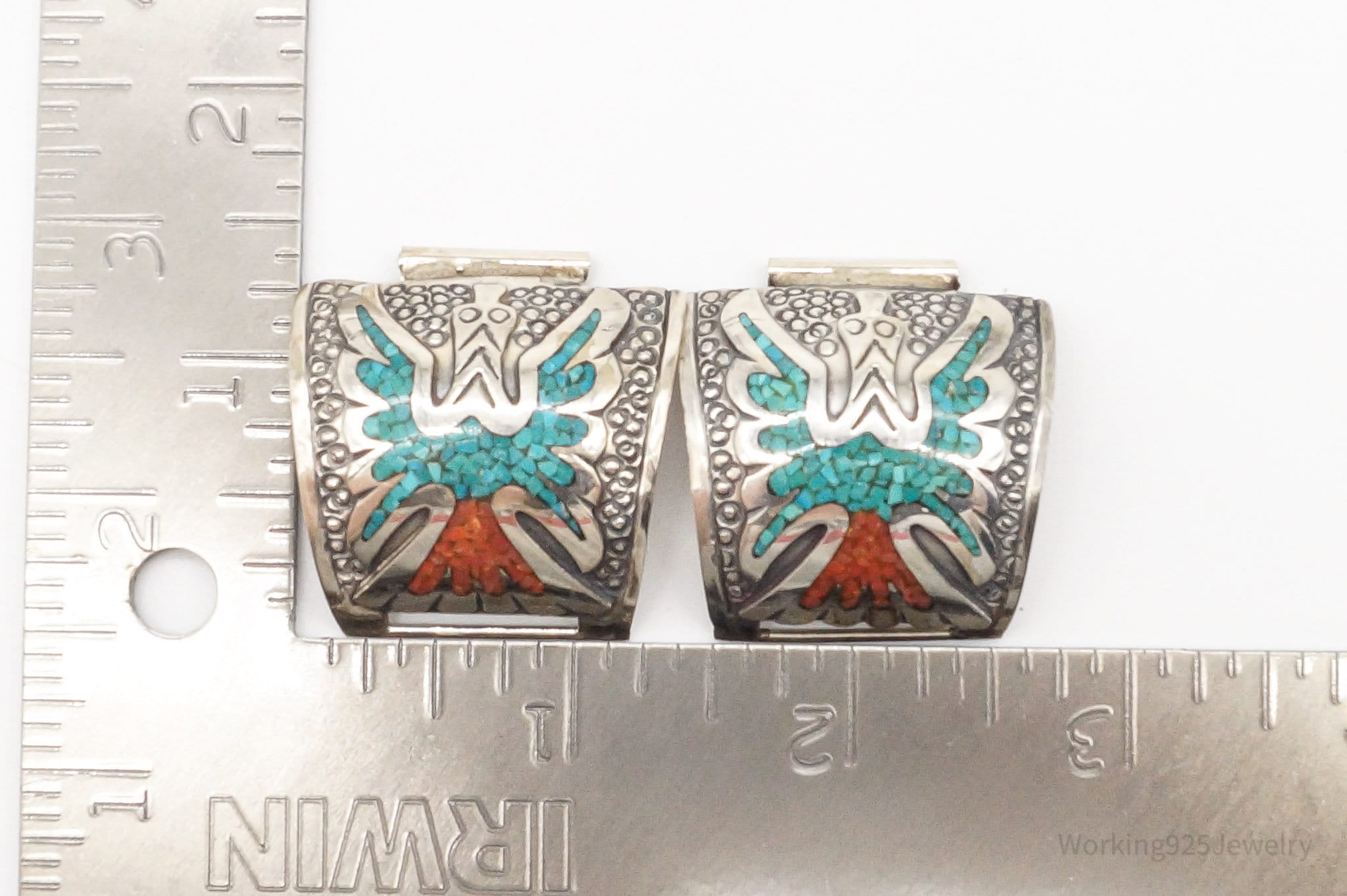 RARE Native American Thomas Singer Turquoise Coral Silver Watch Ends Tips