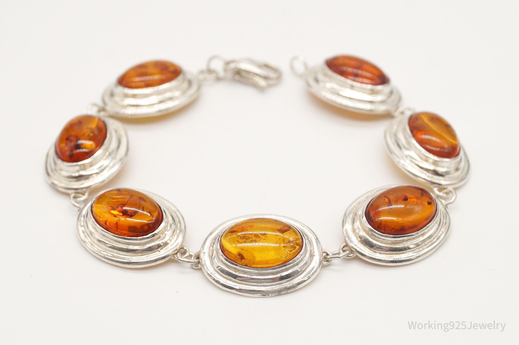 Vintage Amber Modernist Sterling Silver Bracelet