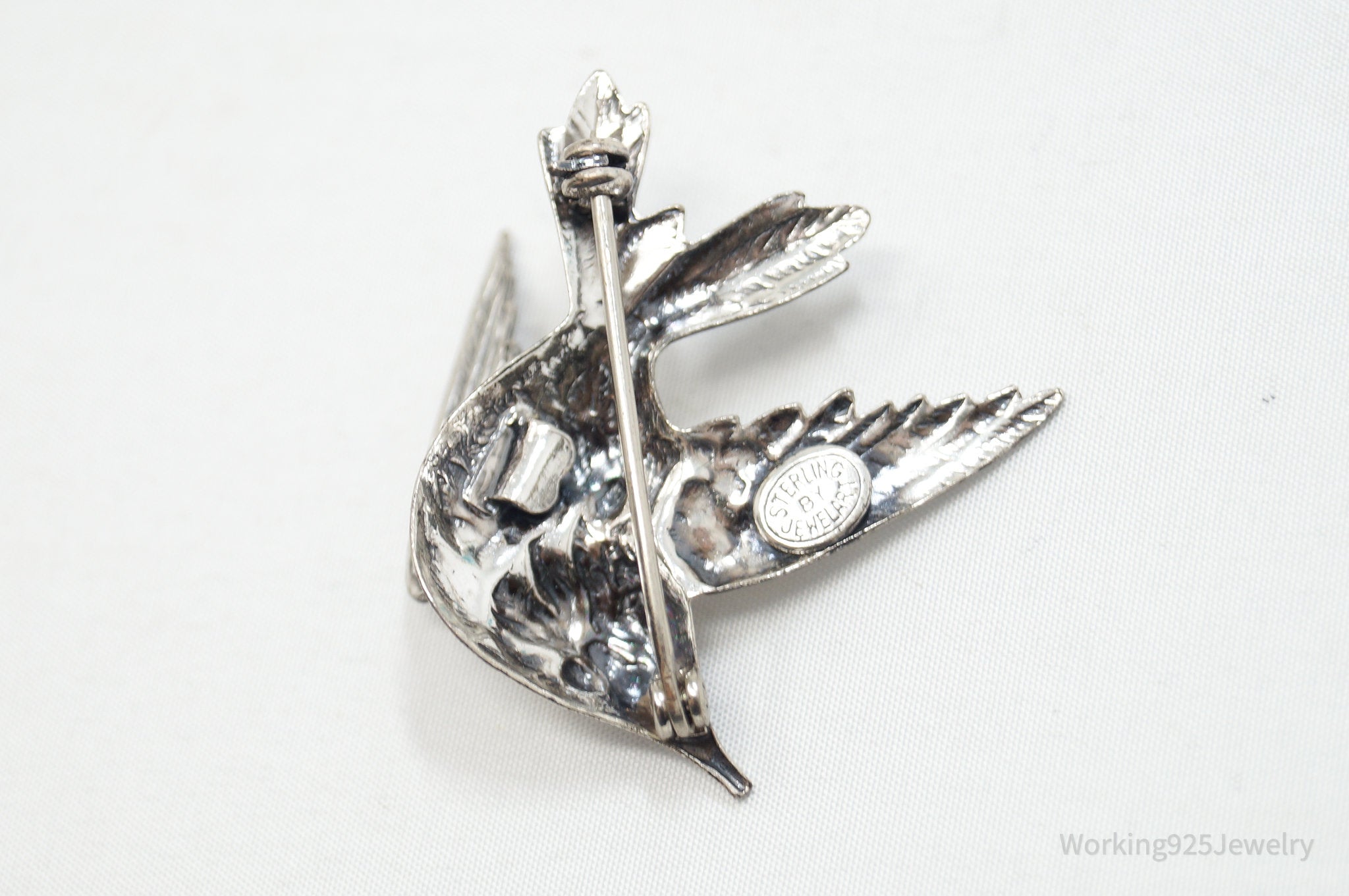 Vintage Designer JewelArt Humming Bird Sterling Silver Brooch Pin