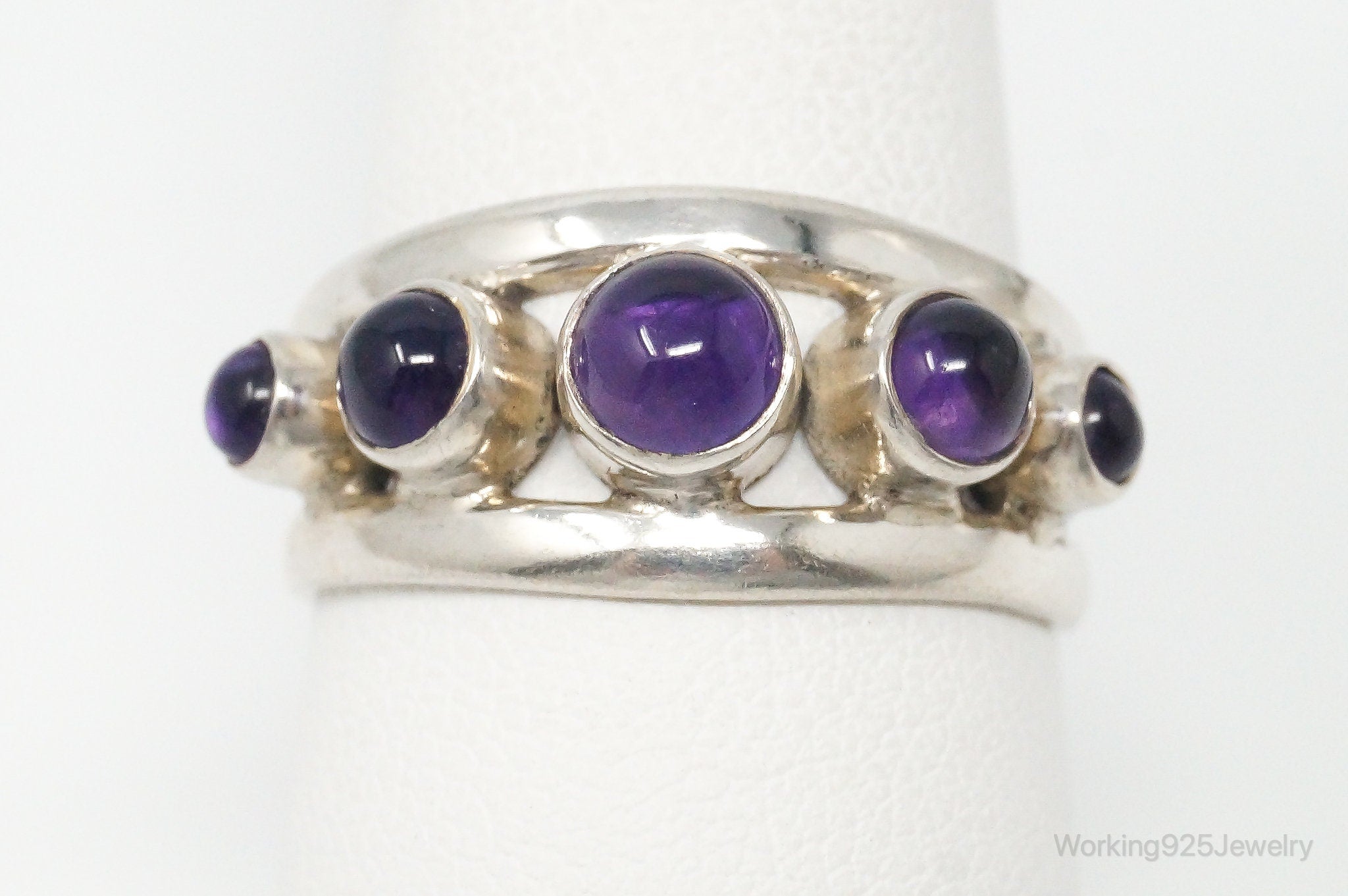 Vintage Amethyst Modernist Sterling Silver Ring - Size 7.75