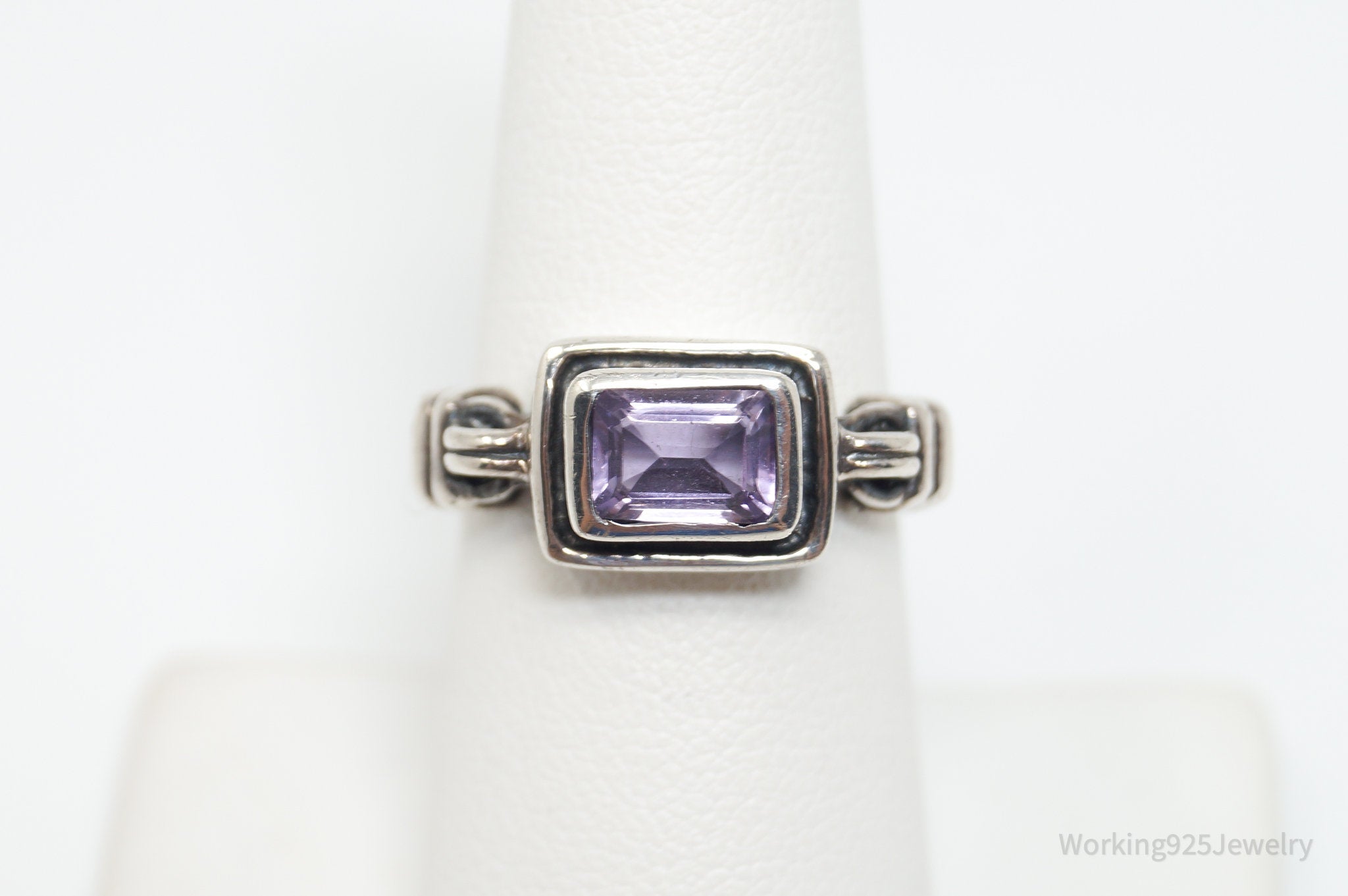 Vintage Art Deco Amethyst Sterling Silver Statement Ring Sz 7