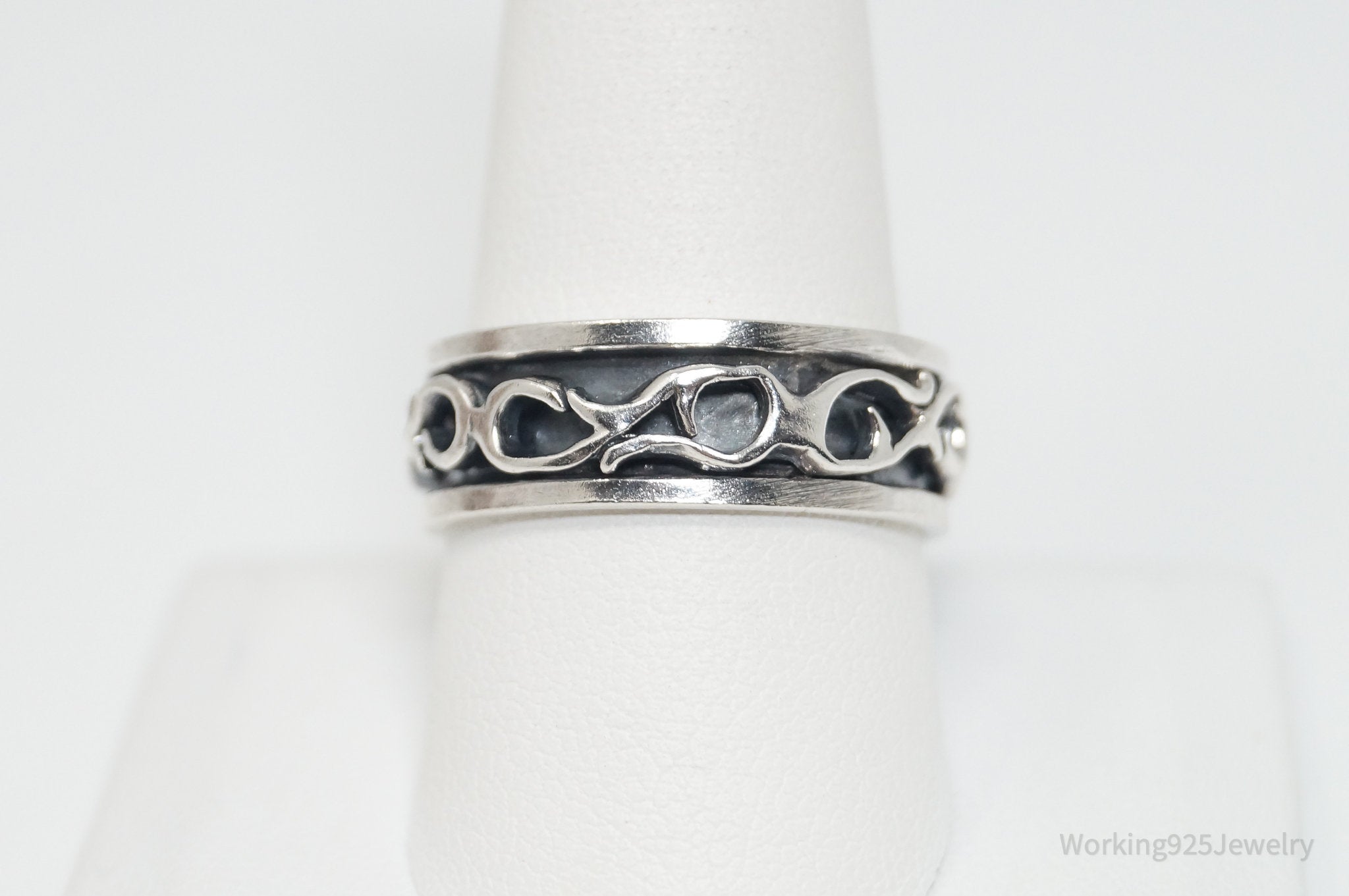 Vintage Barbed Wire Wrap Sterling Silver Spinner Band Ring Sz 9.75