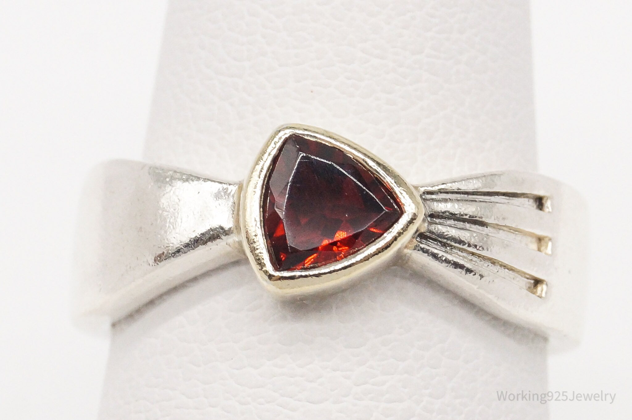 Vintage Garnet Gold Sterling Silver Ring - Size 6