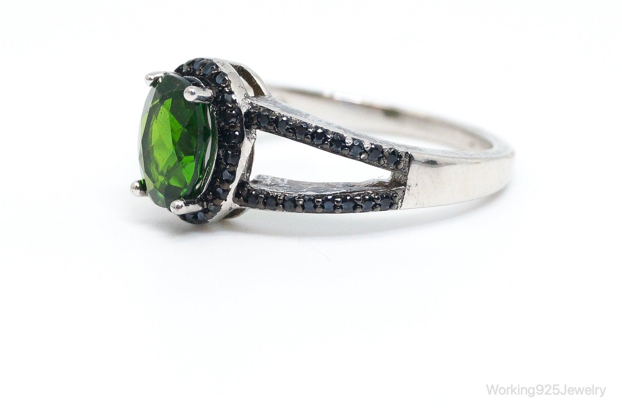 Designer JZ Lab Emerald Black Onyx Art Deco Sterling Silver Ring SZ 7.75