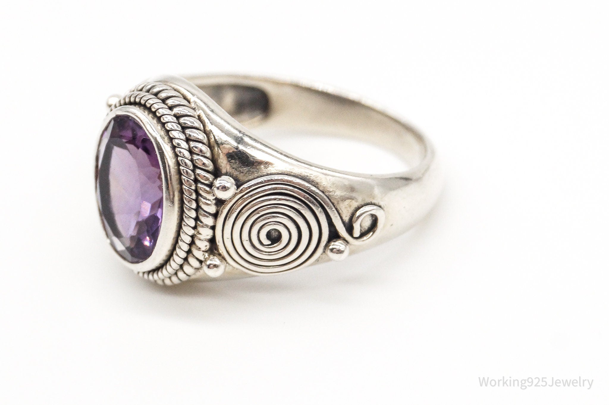 Vintage Amethyst Sterling Silver Ring -Size 7.25