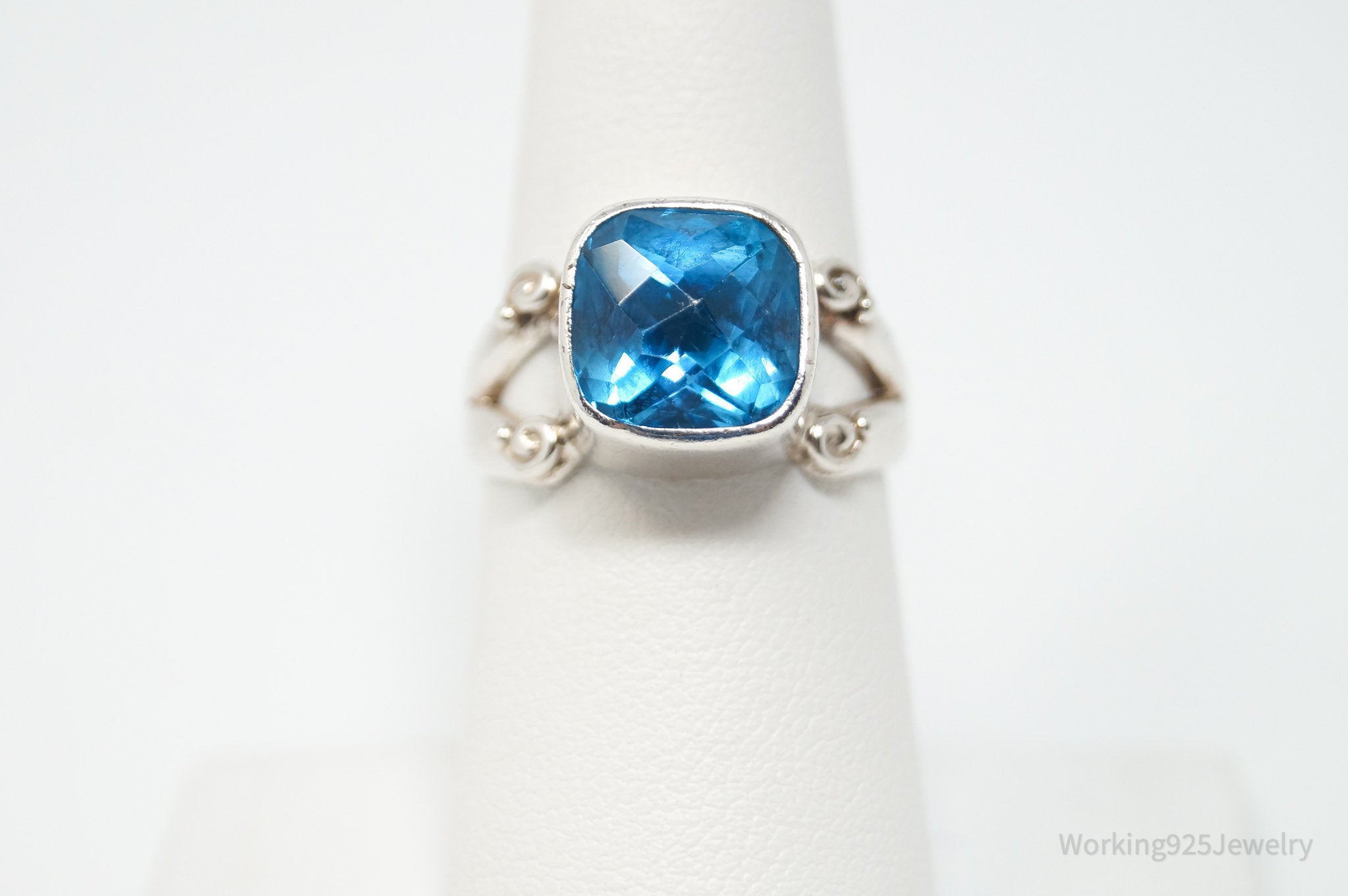 Vintage Designer Sajen Blue Topaz Sterling Silver Ring - Sz 9