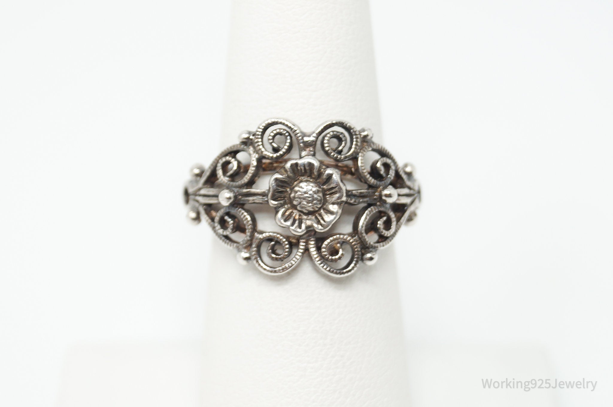 RARE Vintage Joseph Esposito Espo Floral Scroll Sterling Silver Ring - Size 6.5