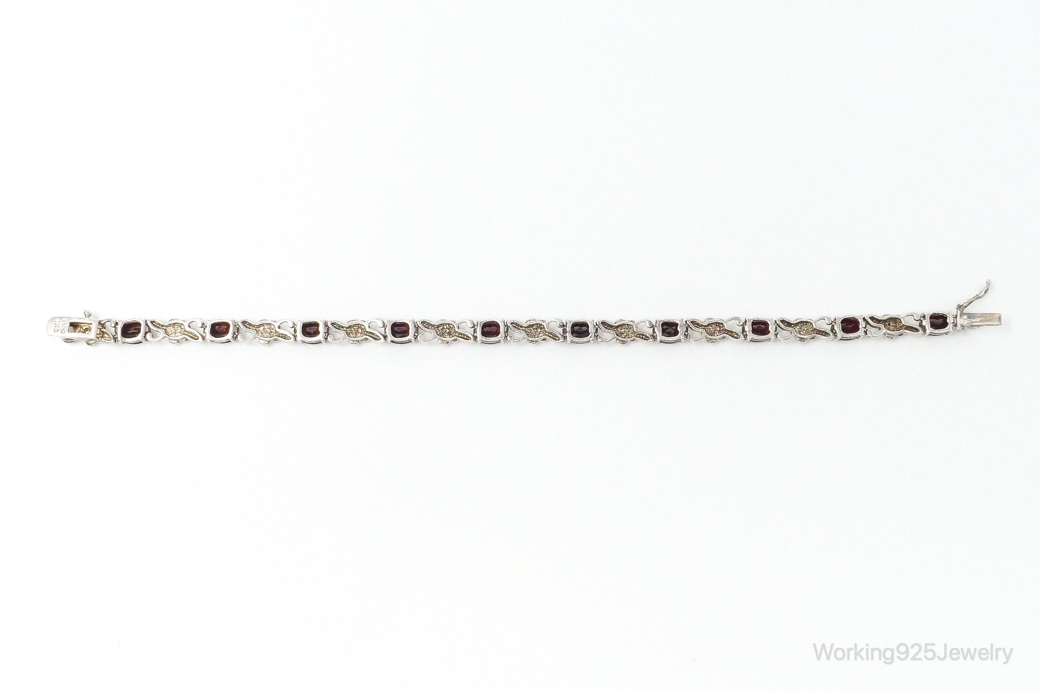 Vintage Garnets & Roses Sterling Silver Bracelet