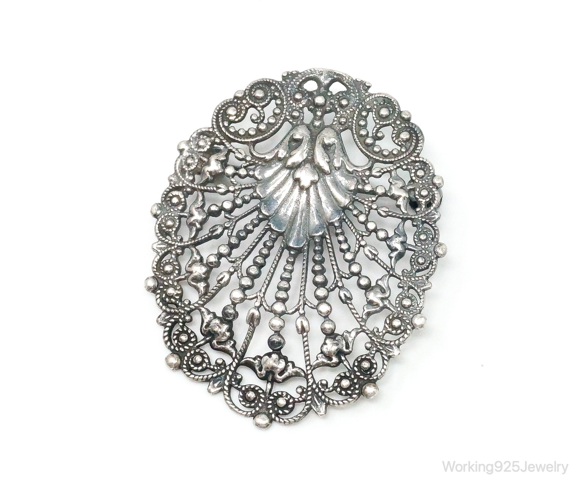 Antique Art Nouveau Floral Motif Sterling Silver Brooch Pin