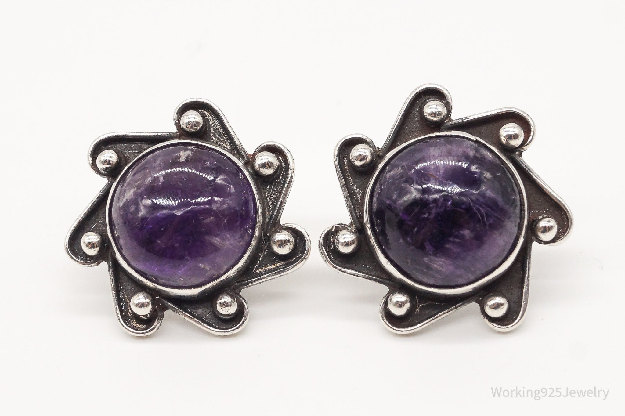 RARE Vintage Mexico Designer Carmen Beckmann Amethyst Sterling Silver Earrings