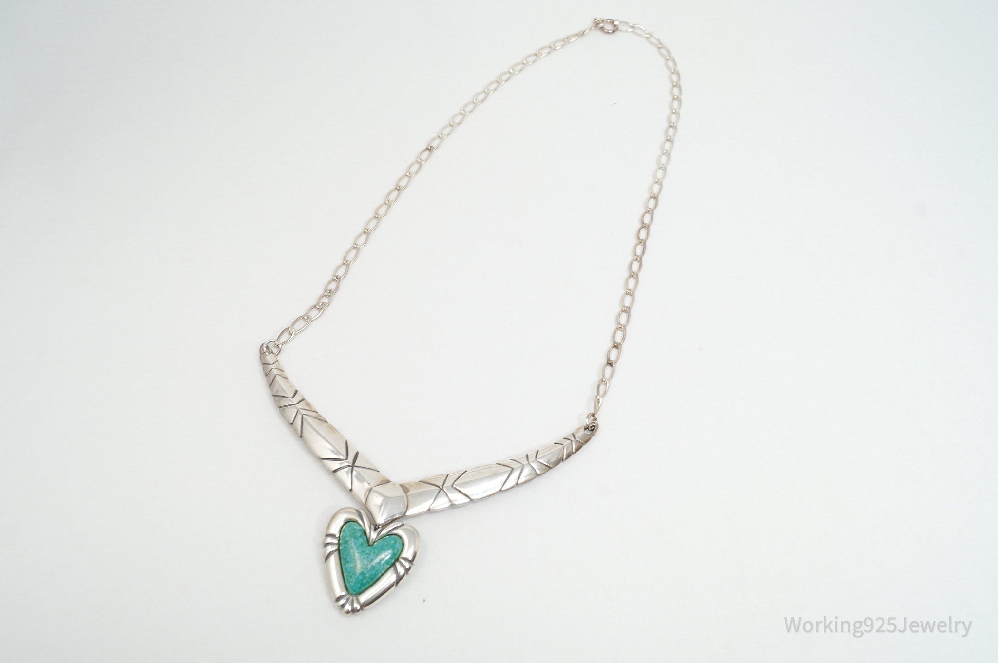 Vintage Designer Carolyn Pollack Turquoise Heart Sterling Silver Necklace